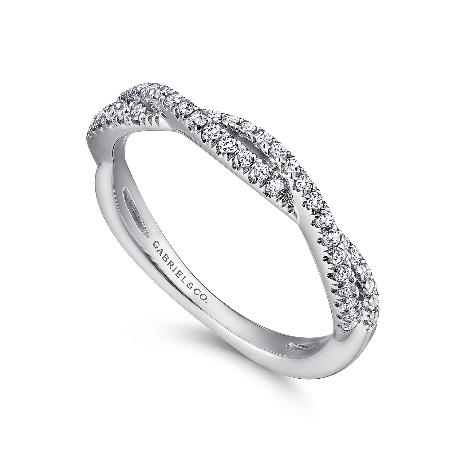 18k White Gold Diamond Criss Cross Wedding Band angle 3 18k White Gold Diamond Criss Cross Wedding Band angle 3