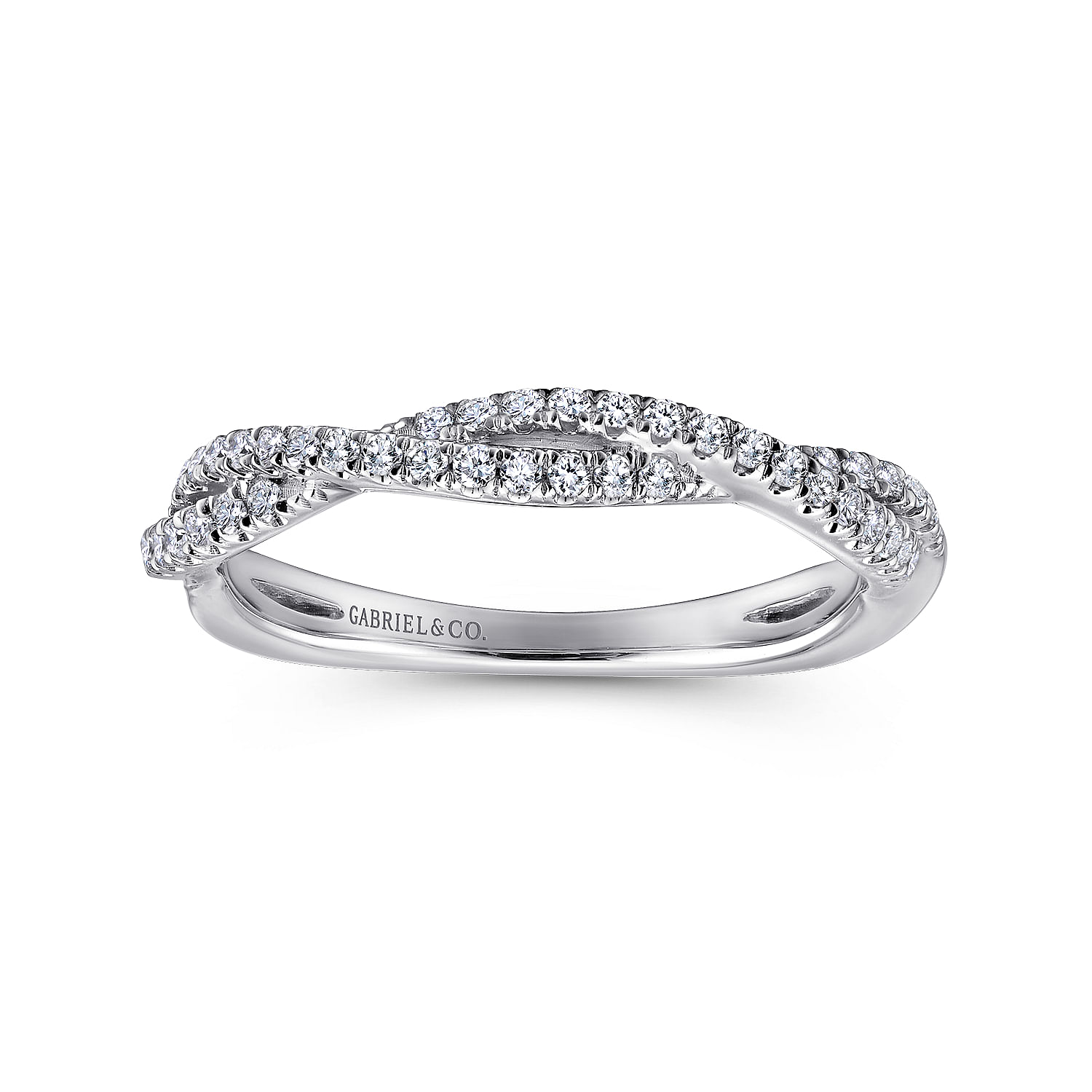 18k White Gold Diamond Criss Cross Wedding Band angle 5 18k White Gold Diamond Criss Cross Wedding Band angle 5