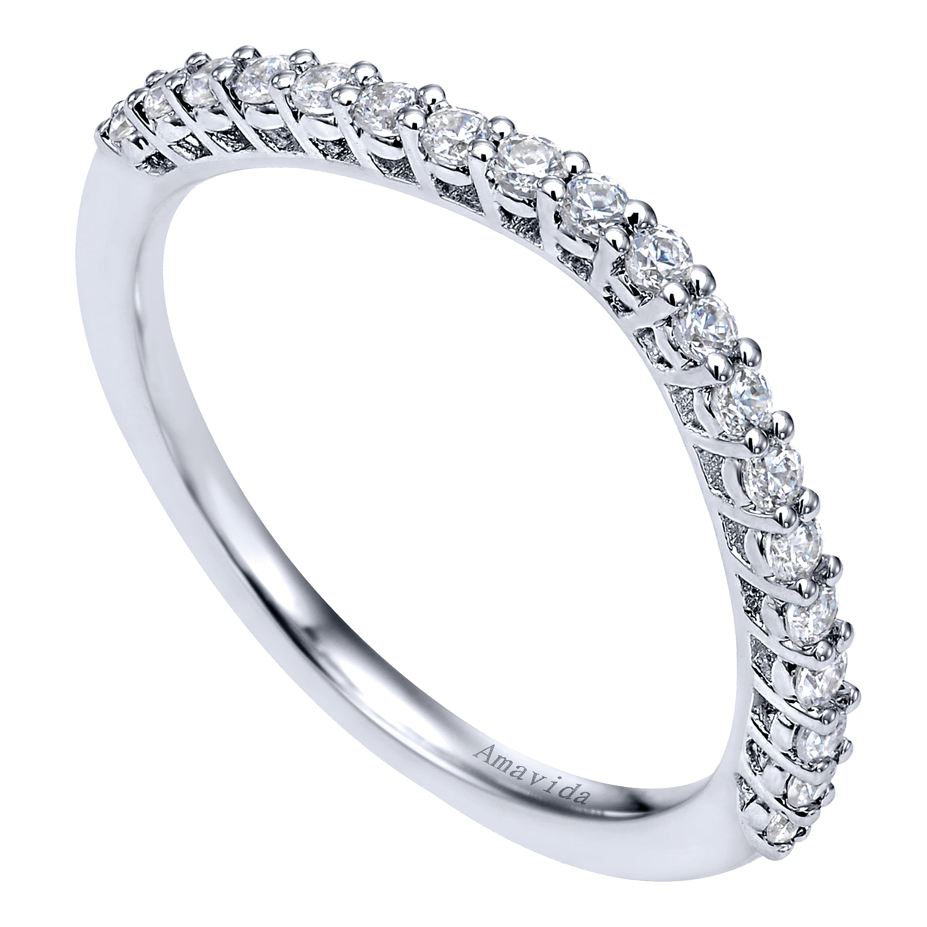 18k White Gold Diamond Curved Wedding Band angle 3 18k White Gold Diamond Curved Wedding Band angle 3