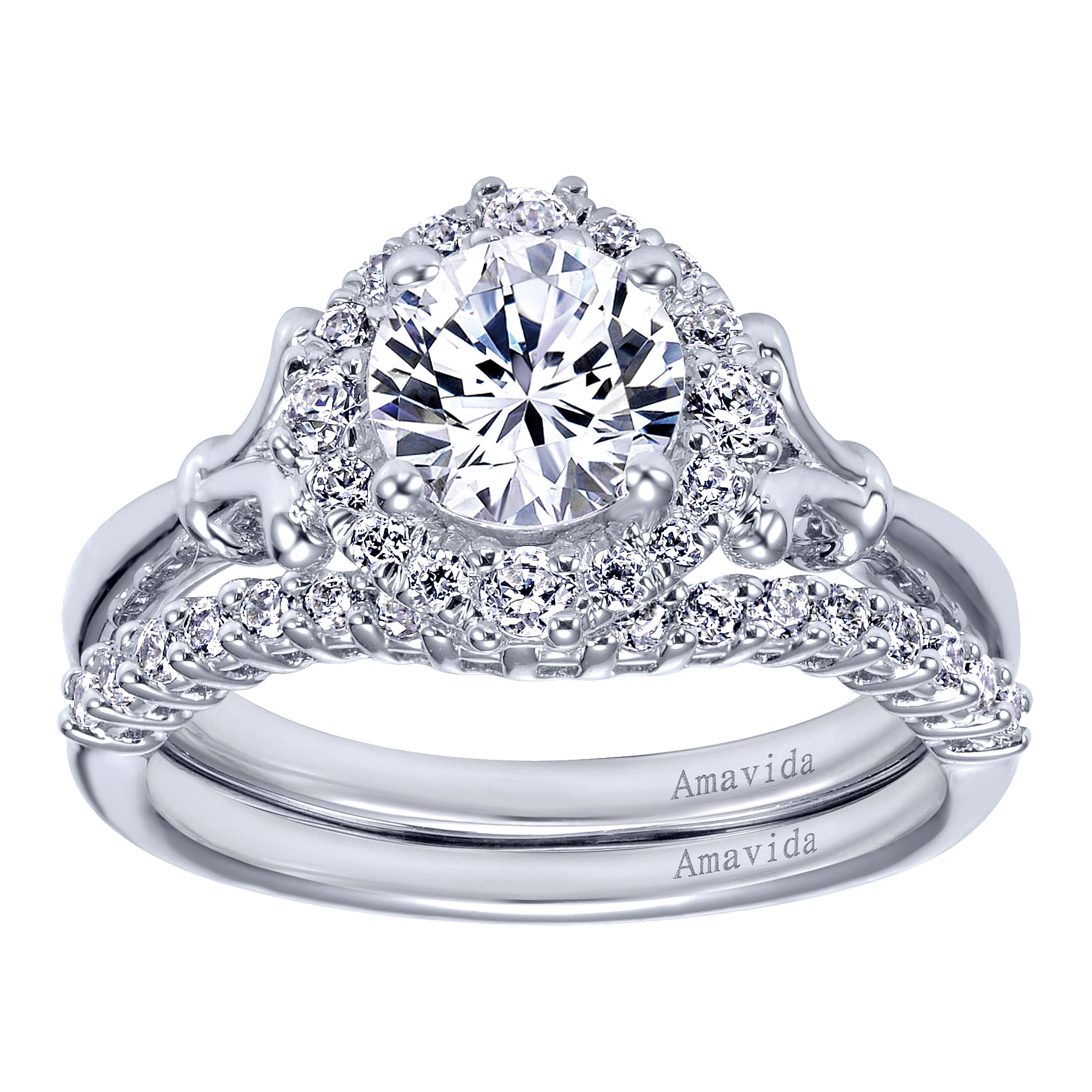 18k White Gold Diamond Curved Wedding Band angle 4 18k White Gold Diamond Curved Wedding Band angle 4