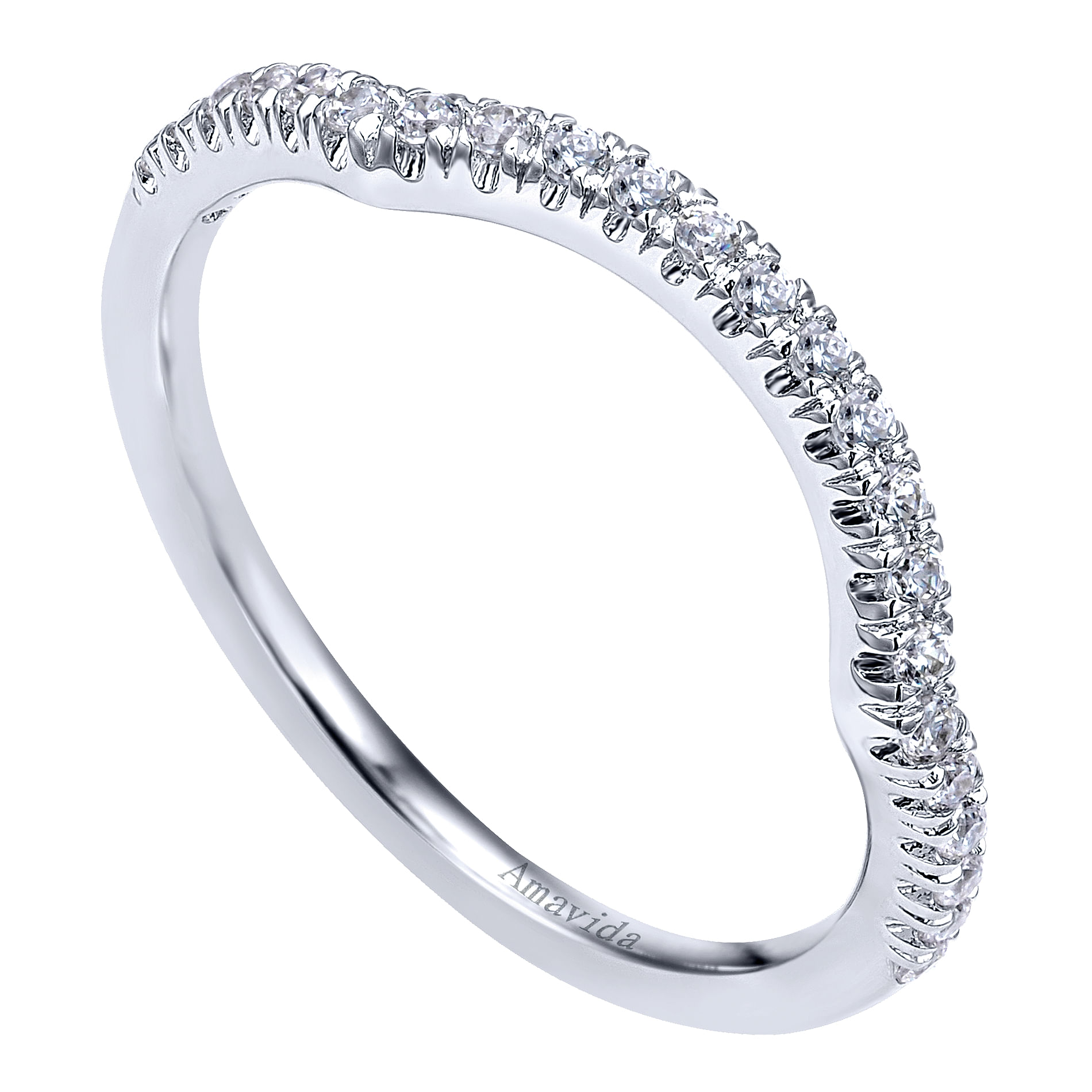 18k White Gold Diamond Curved Wedding Band angle 3 18k White Gold Diamond Curved Wedding Band angle 3