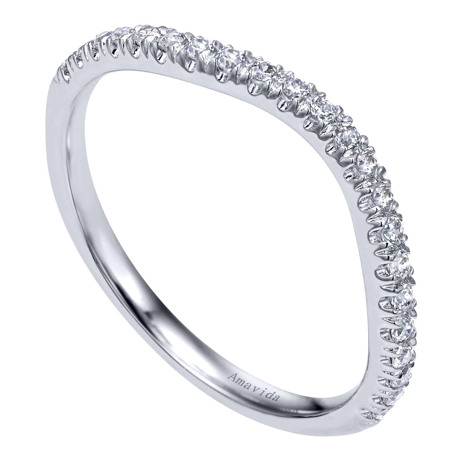 18k White Gold Diamond Curved Wedding Band angle 3 18k White Gold Diamond Curved Wedding Band angle 3