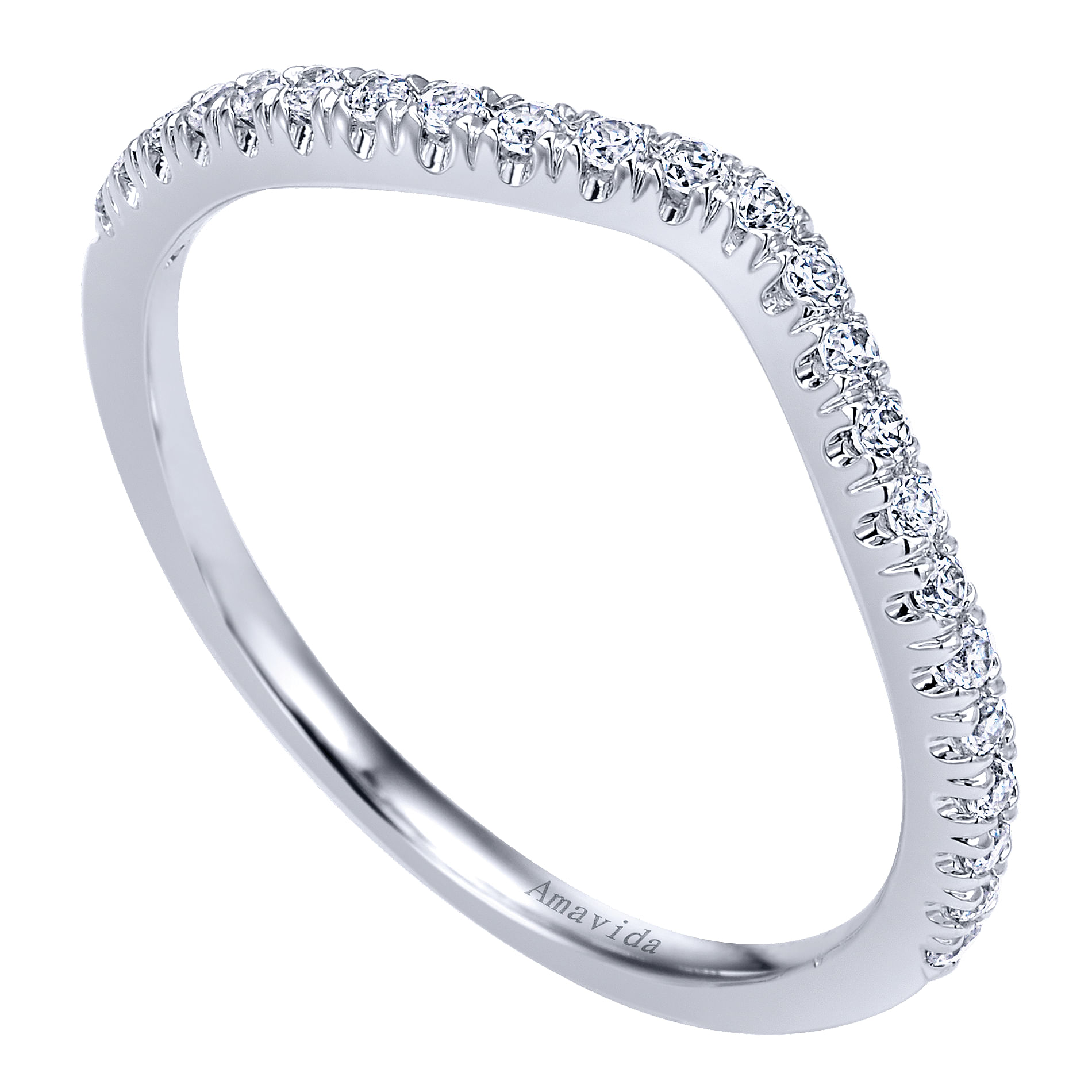 18k White Gold Diamond Curved Wedding Band angle 3 18k White Gold Diamond Curved Wedding Band angle 3