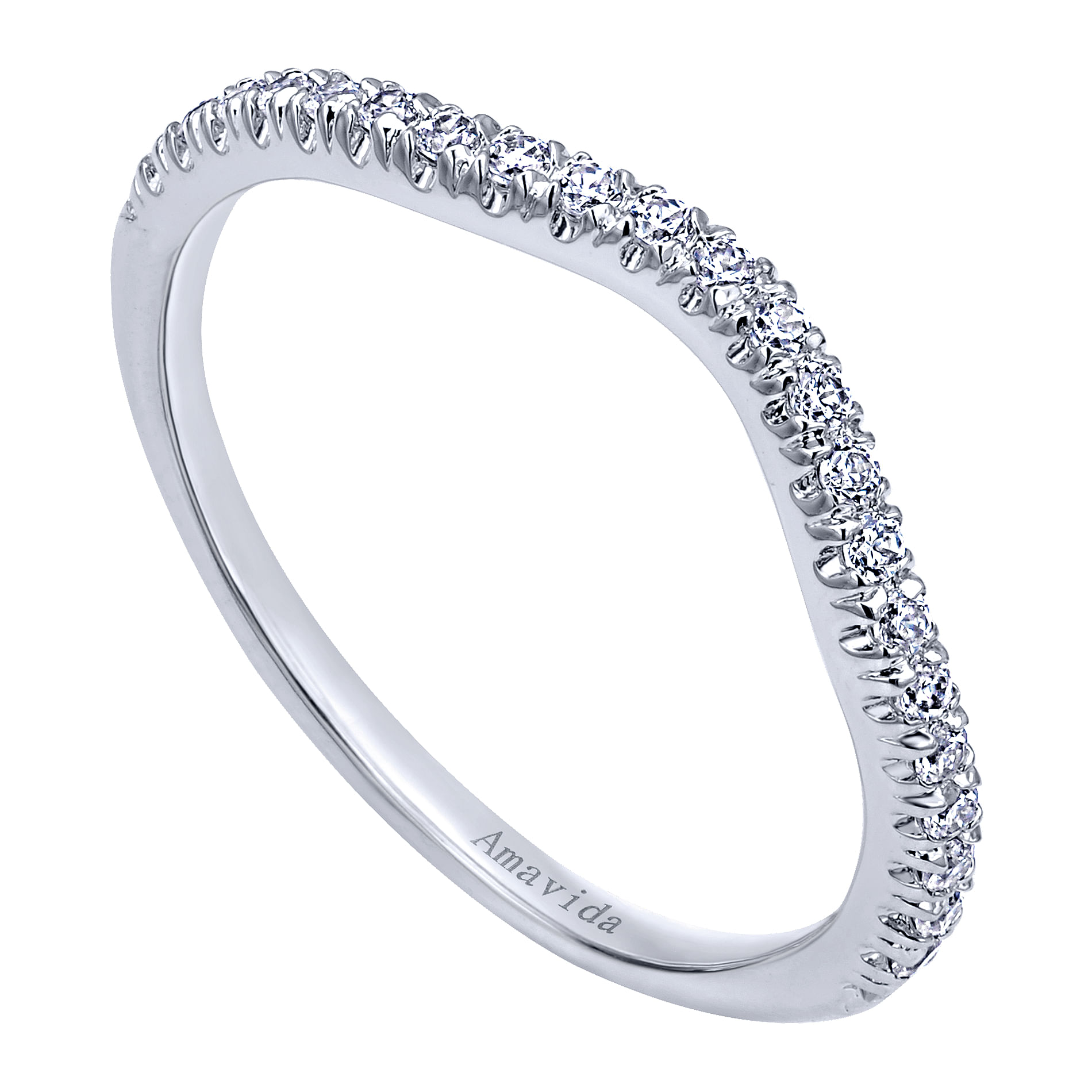 18k White Gold Diamond Curved Wedding Band angle 3 18k White Gold Diamond Curved Wedding Band angle 3