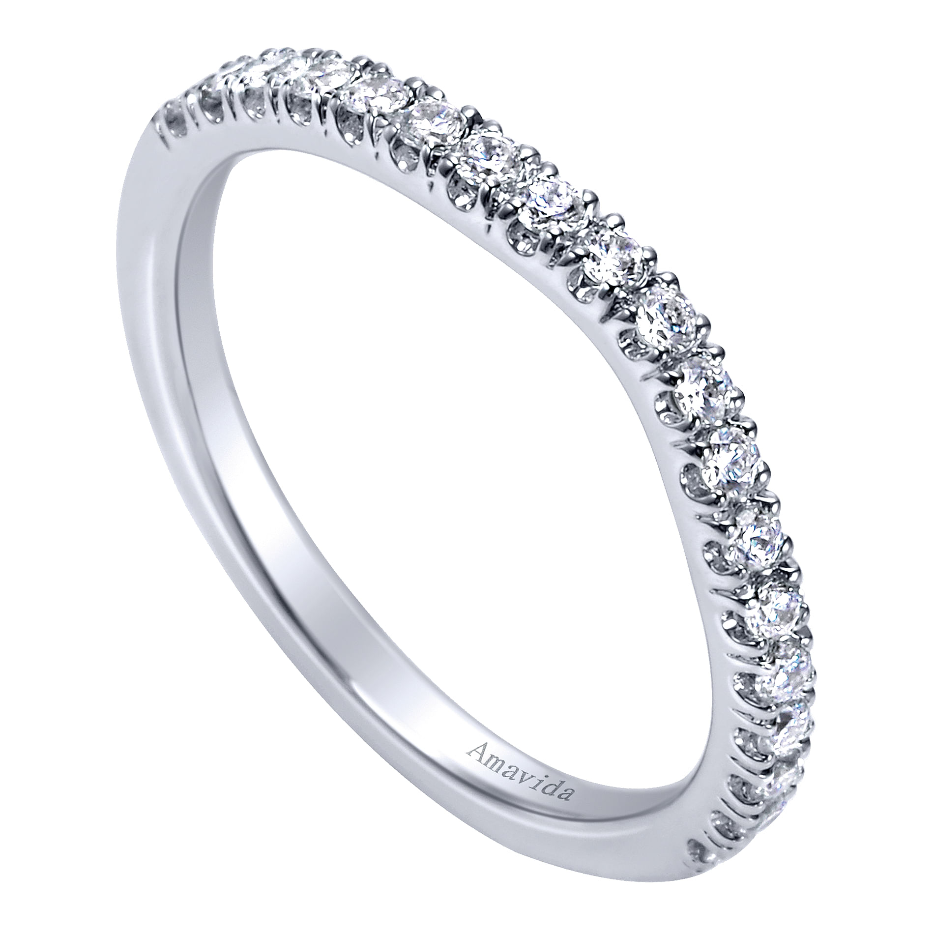 18k White Gold Diamond Curved Wedding Band angle 3 18k White Gold Diamond Curved Wedding Band angle 3