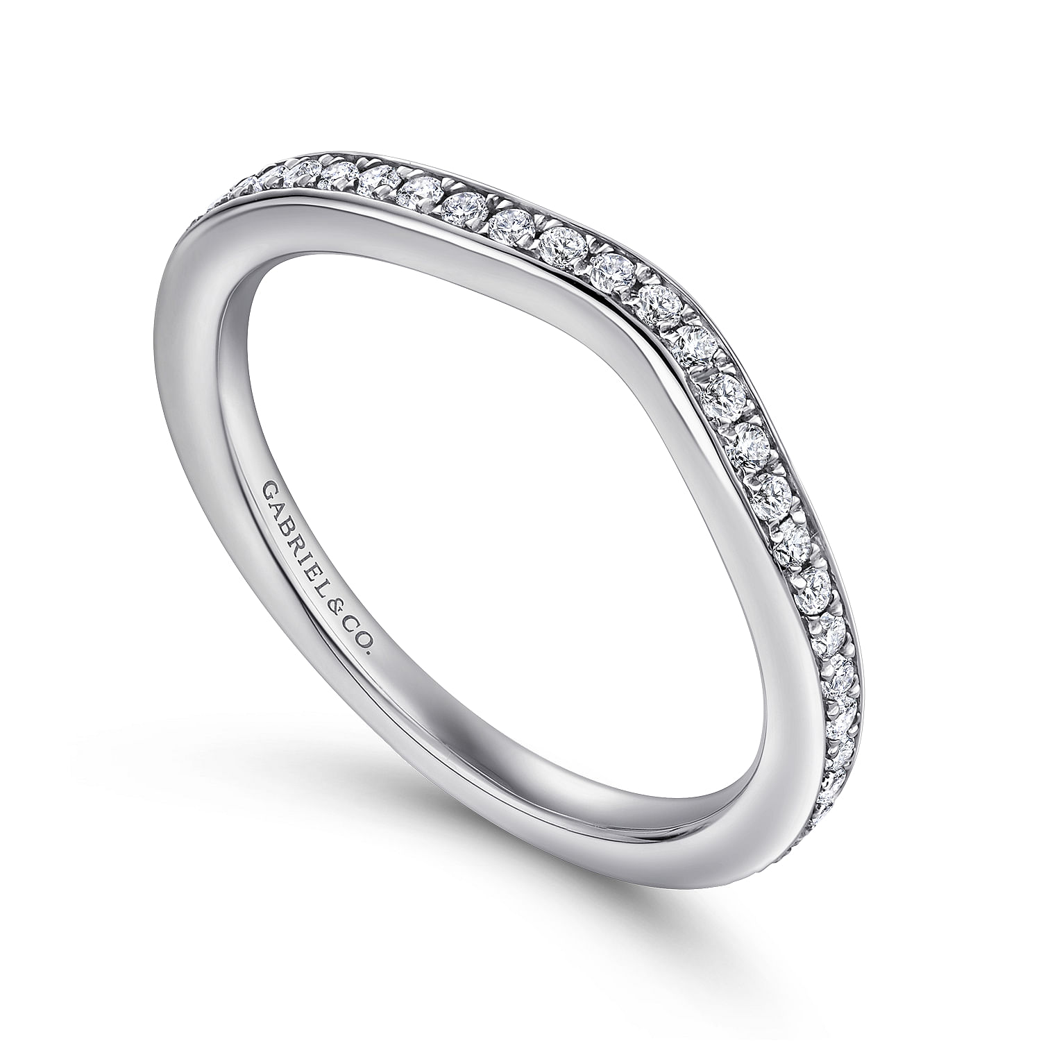 18k White Gold Diamond Curved Wedding Band angle 3 18k White Gold Diamond Curved Wedding Band angle 3