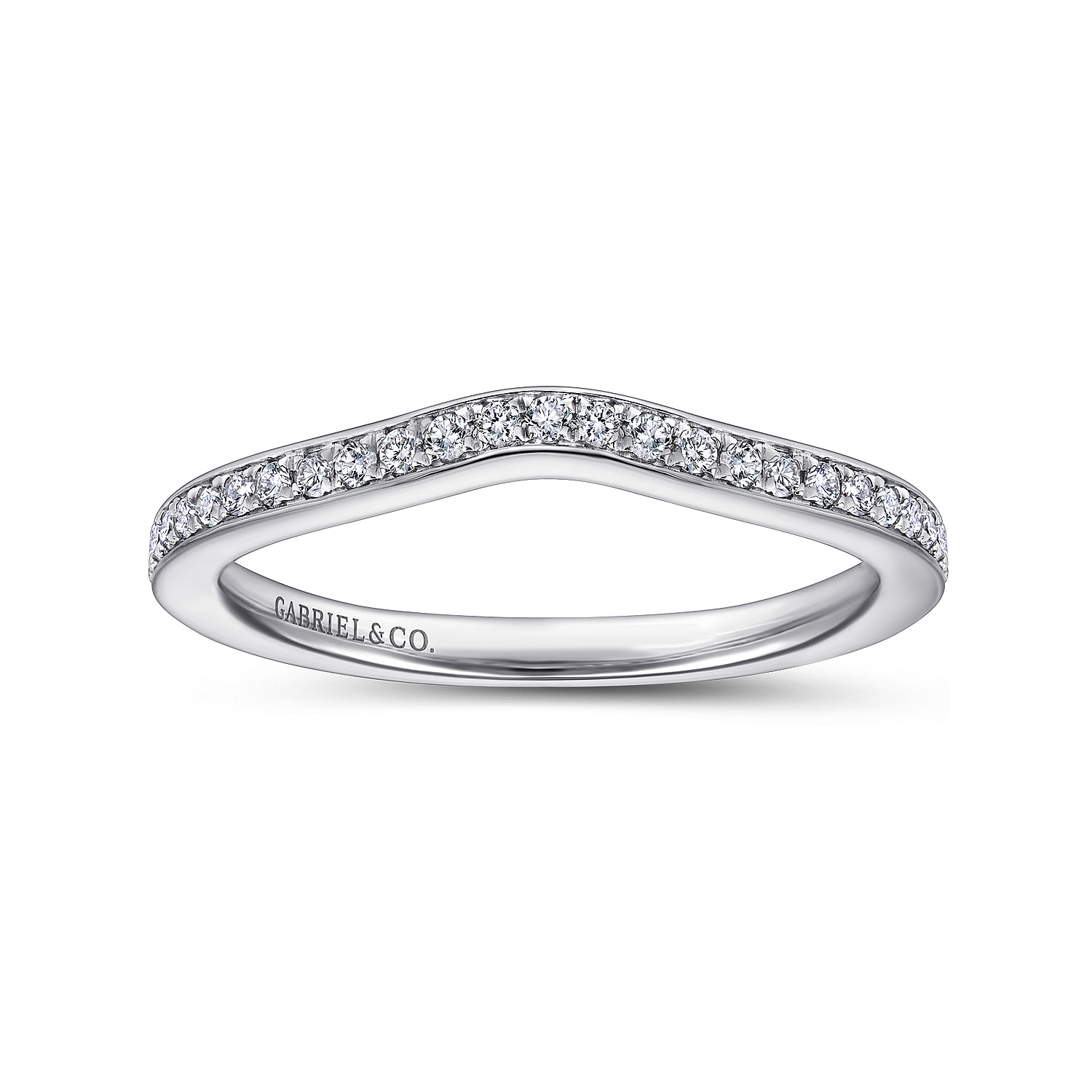 18k White Gold Diamond Curved Wedding Band angle 5 18k White Gold Diamond Curved Wedding Band angle 5