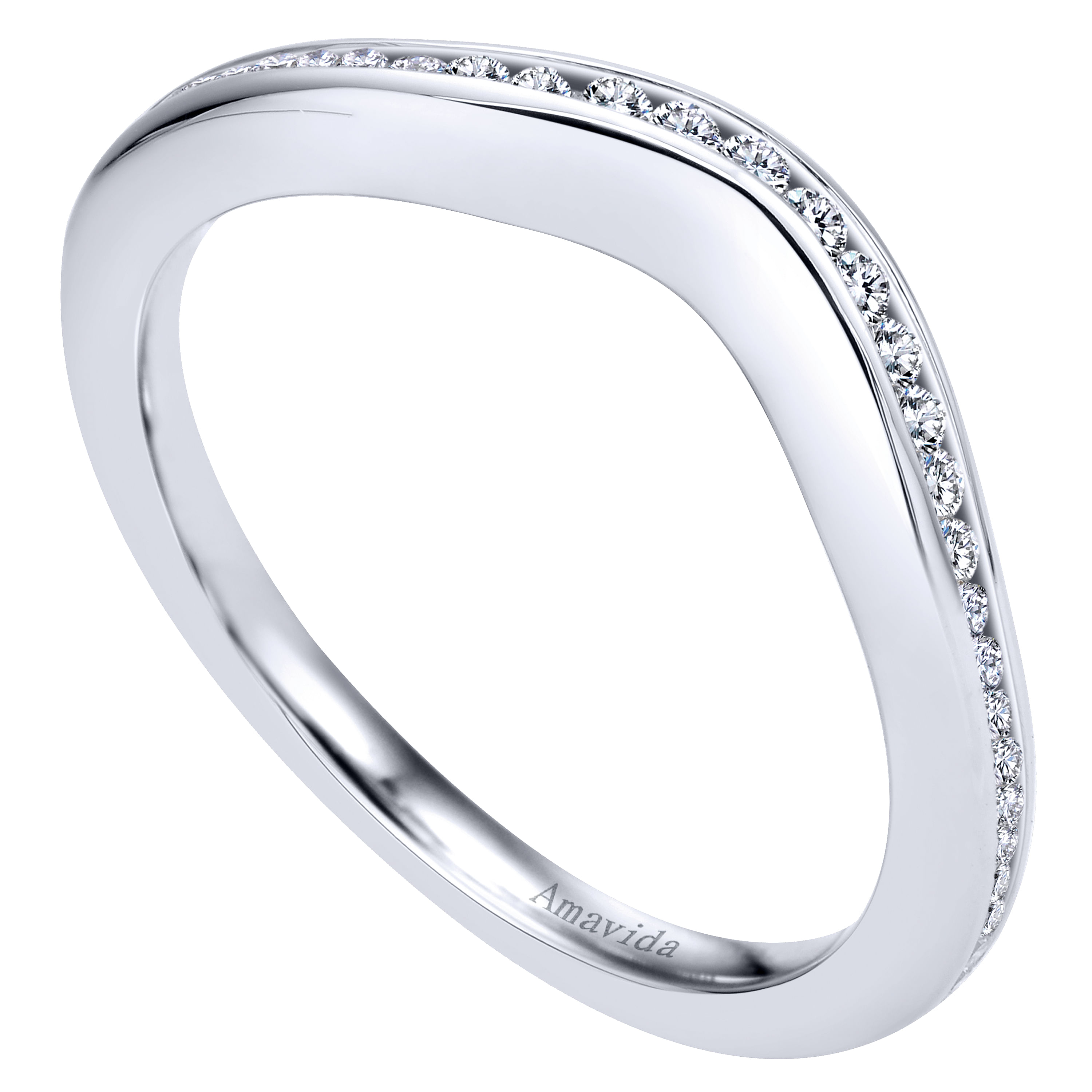 18k White Gold Diamond Curved Wedding Band angle 3 18k White Gold Diamond Curved Wedding Band angle 3