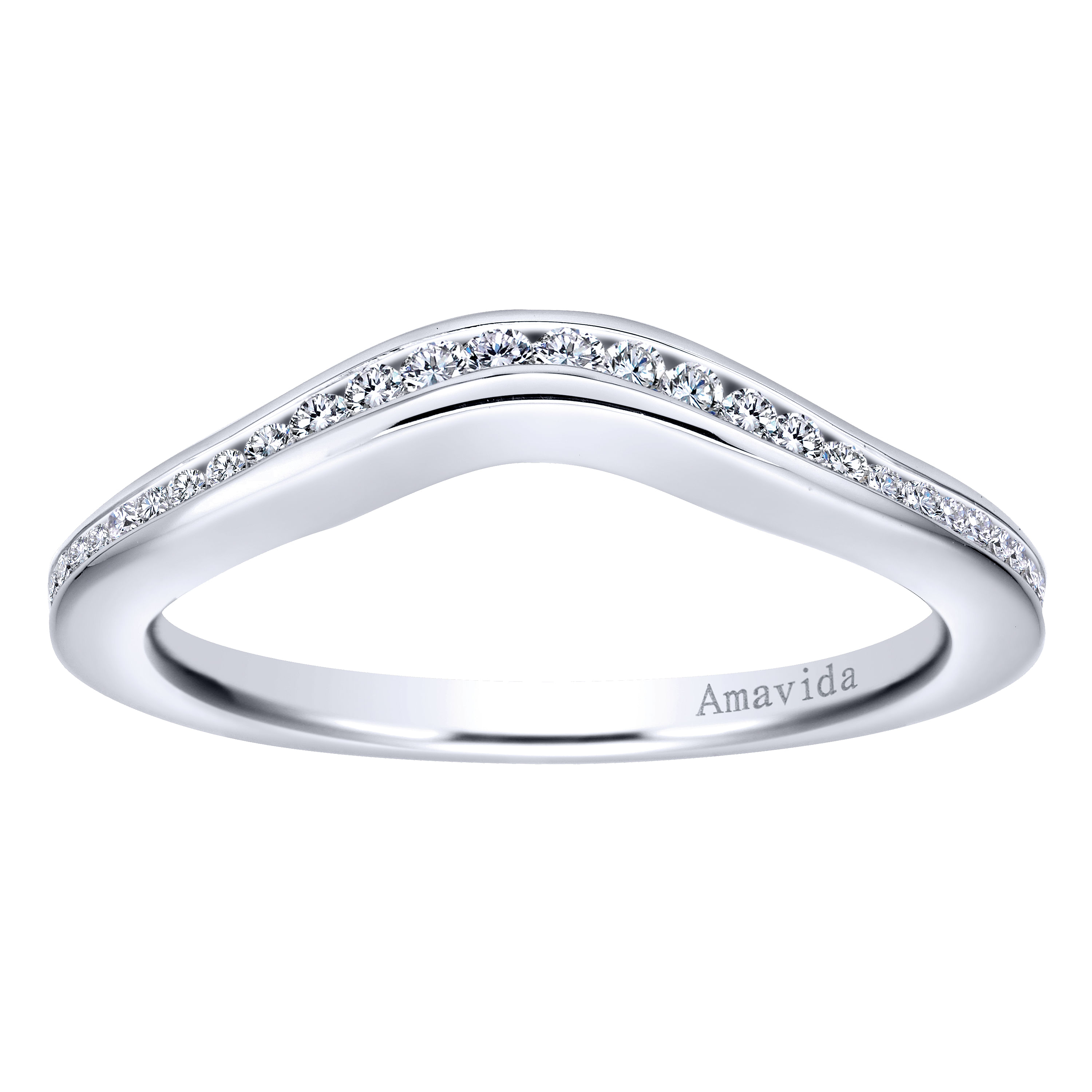 18k White Gold Diamond Curved Wedding Band angle 5 18k White Gold Diamond Curved Wedding Band angle 5