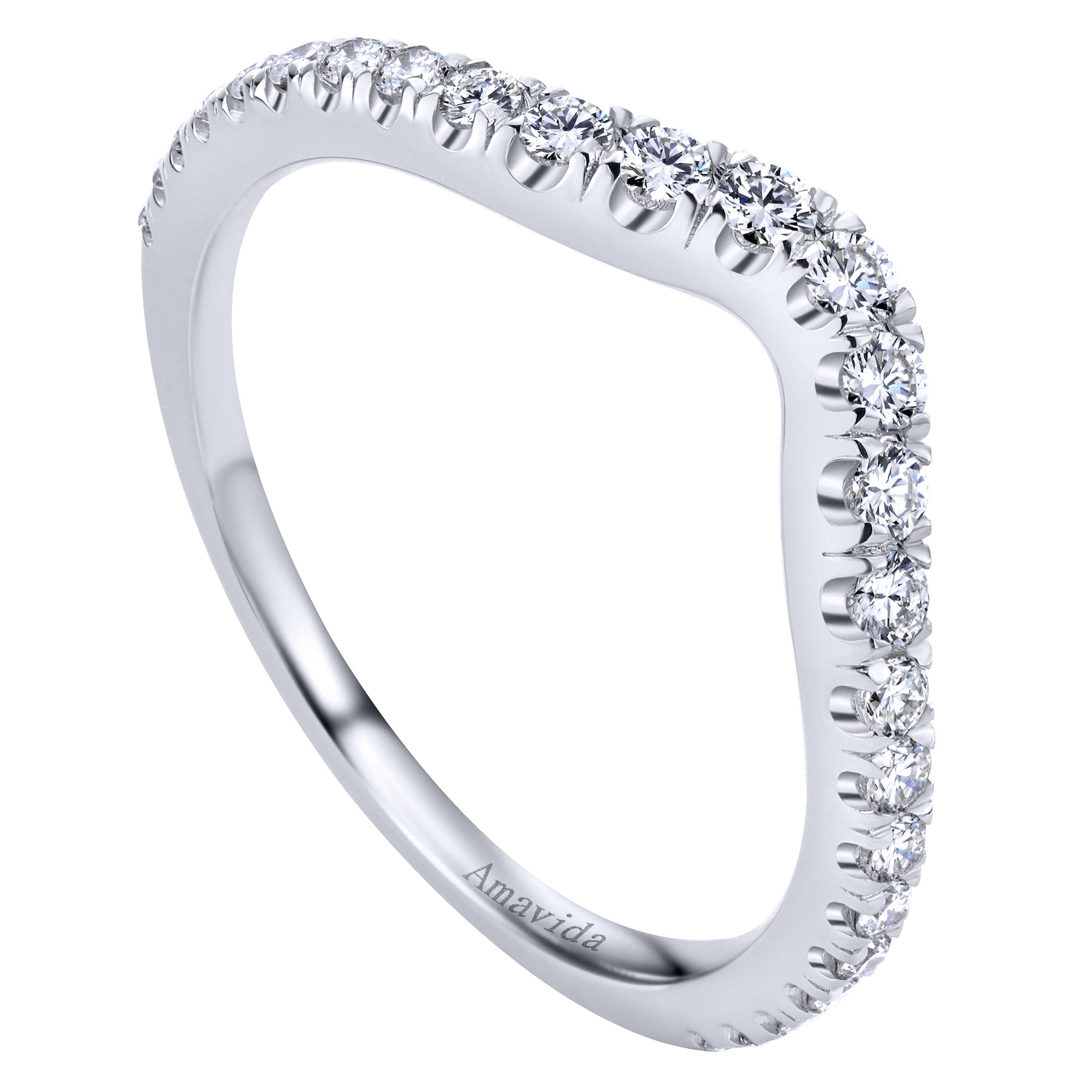 18k White Gold Diamond Curved Wedding Band angle 3 18k White Gold Diamond Curved Wedding Band angle 3