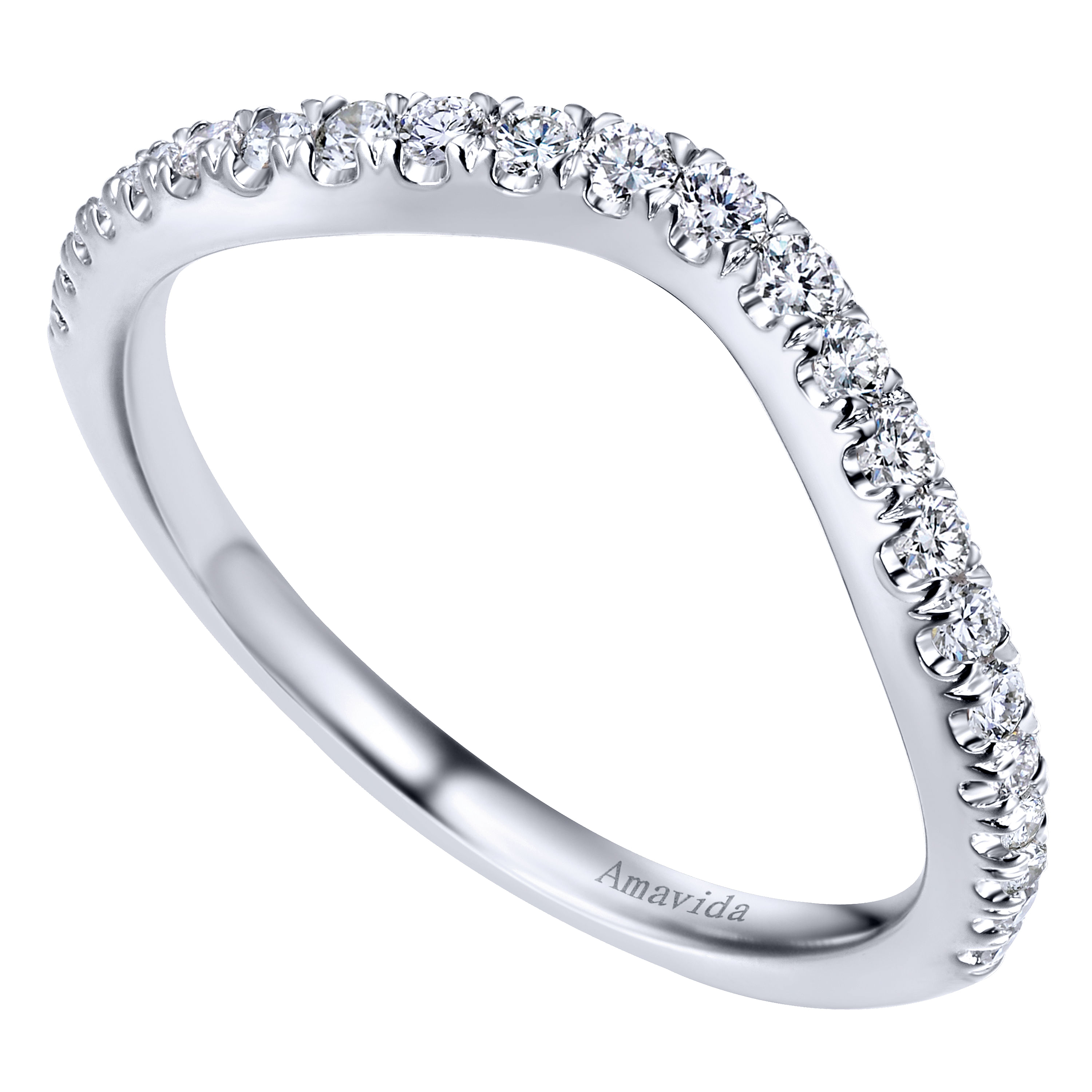 18k White Gold Diamond Curved Wedding Band angle 3 18k White Gold Diamond Curved Wedding Band angle 3