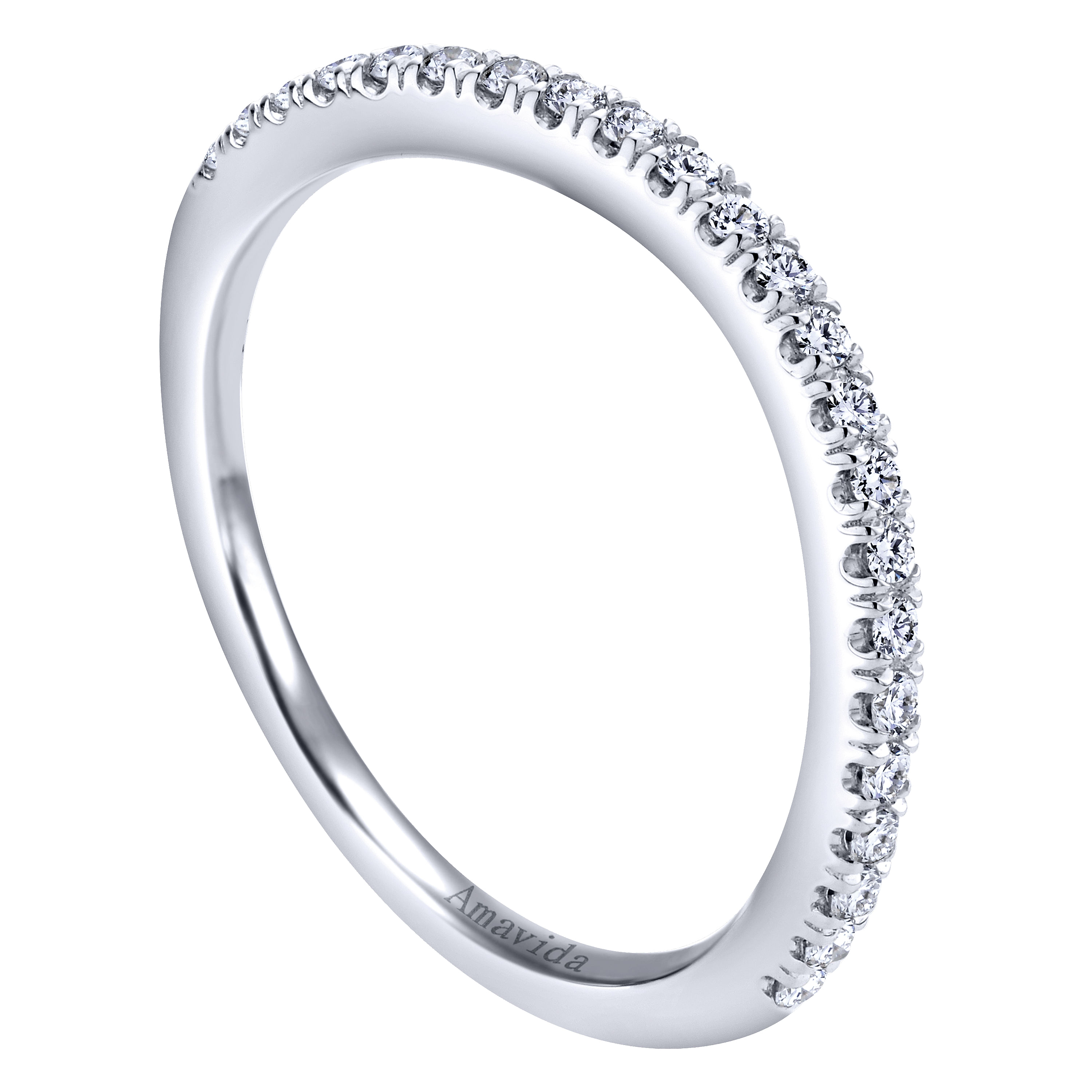 18k White Gold Diamond Curved Wedding Band angle 3 18k White Gold Diamond Curved Wedding Band angle 3