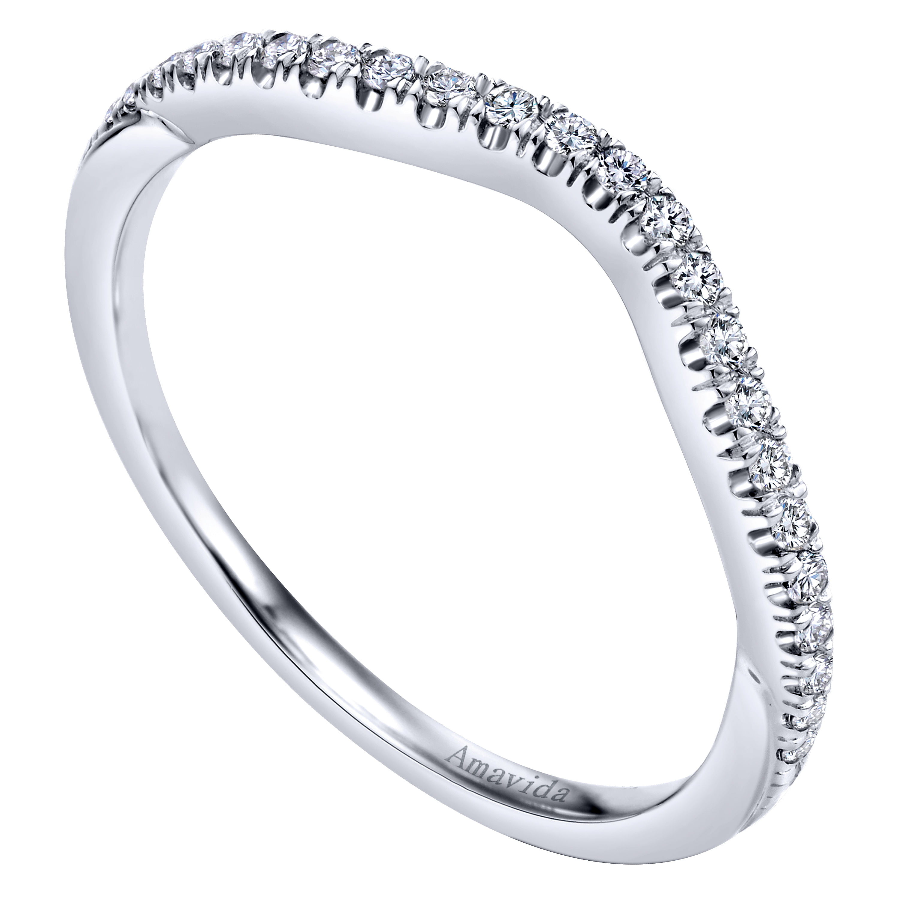18k White Gold Diamond Curved Wedding Band angle 3 18k White Gold Diamond Curved Wedding Band angle 3