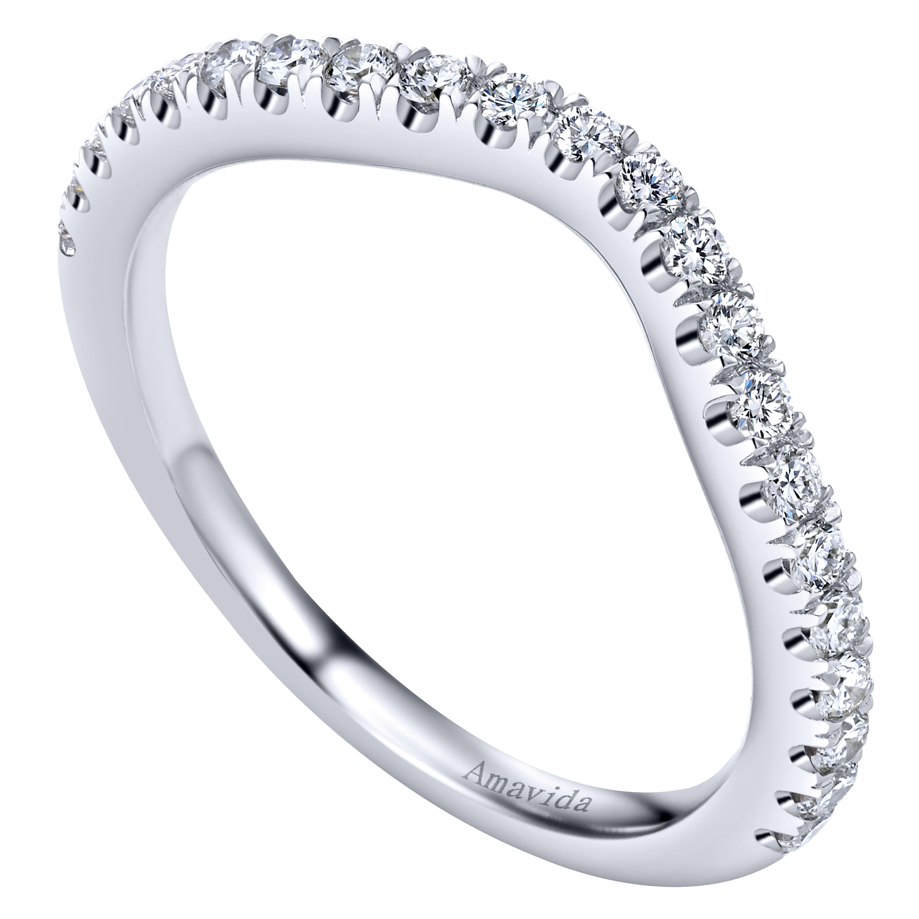 18k White Gold Diamond Curved Wedding Band angle 3 18k White Gold Diamond Curved Wedding Band angle 3