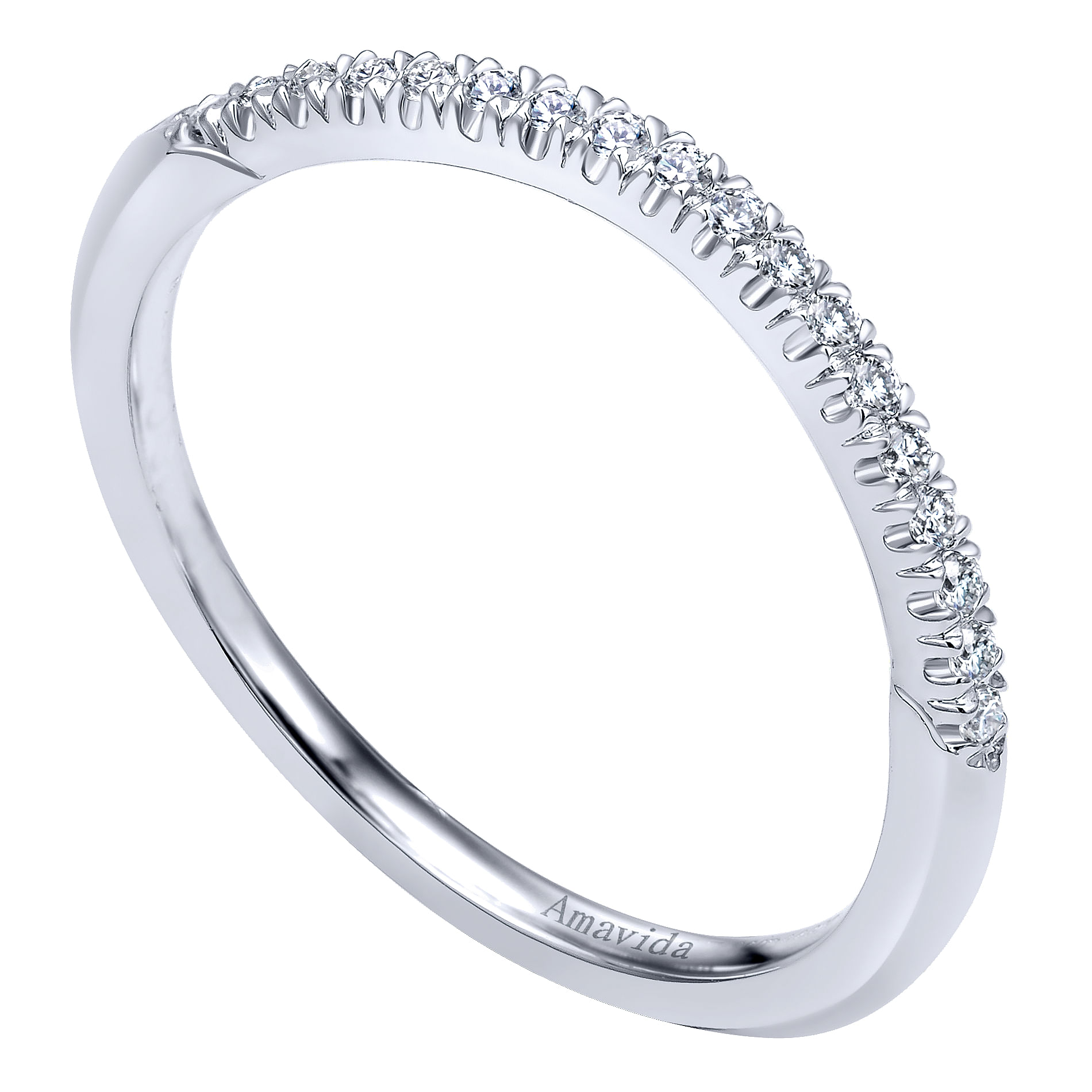 18k White Gold Diamond Curved Wedding Band angle 3 18k White Gold Diamond Curved Wedding Band angle 3