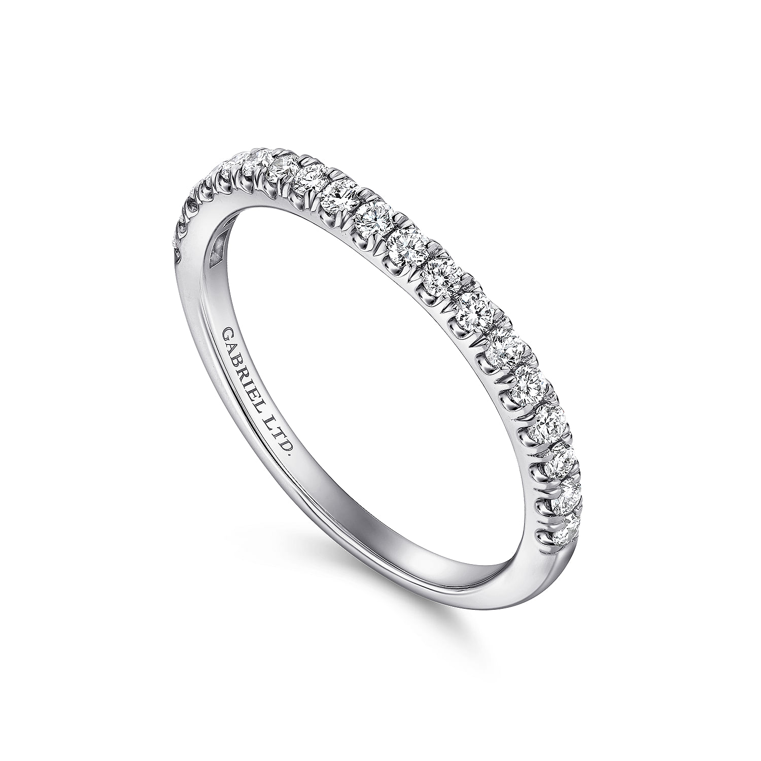18k White Gold Diamond Curved Wedding Band angle 3 18k White Gold Diamond Curved Wedding Band angle 3