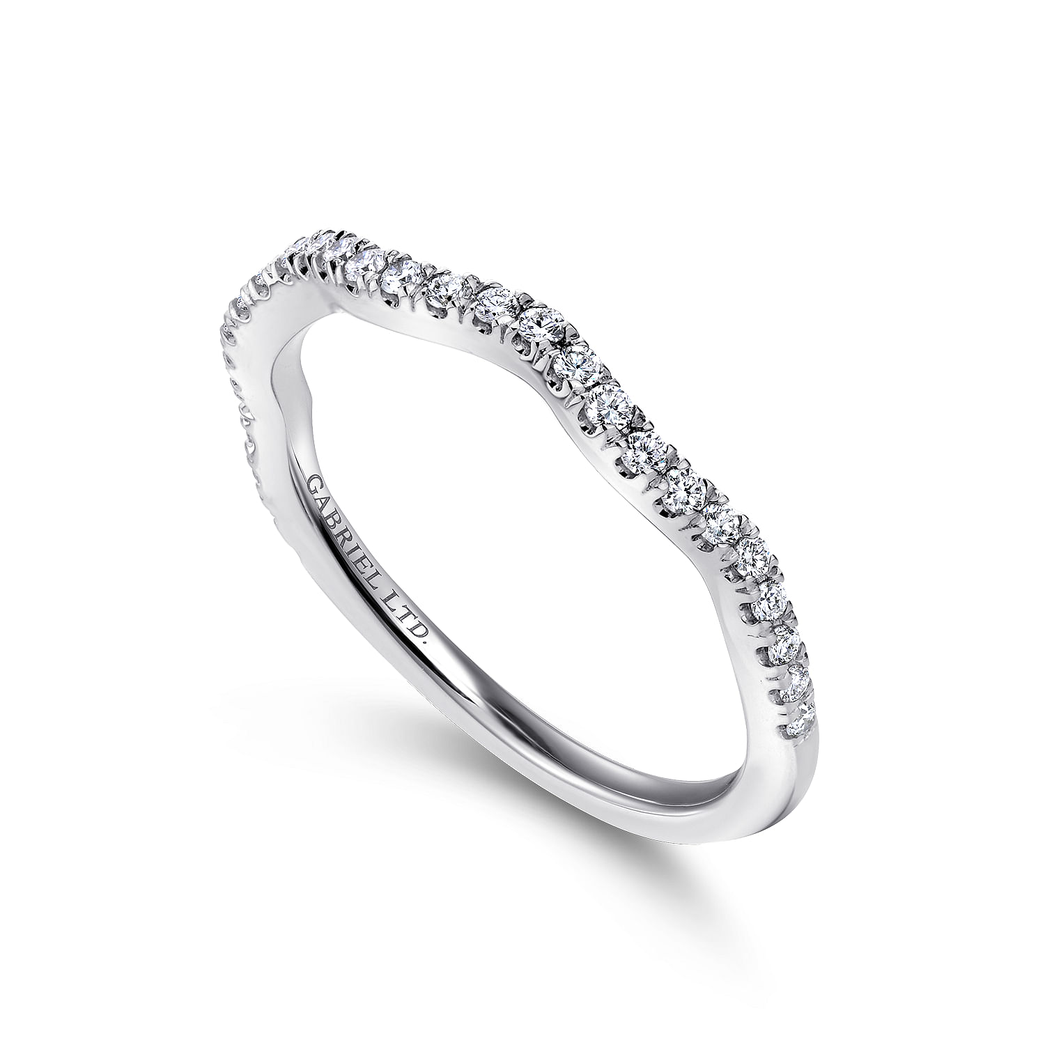 18k White Gold Diamond Curved Wedding Band angle 3 18k White Gold Diamond Curved Wedding Band angle 3