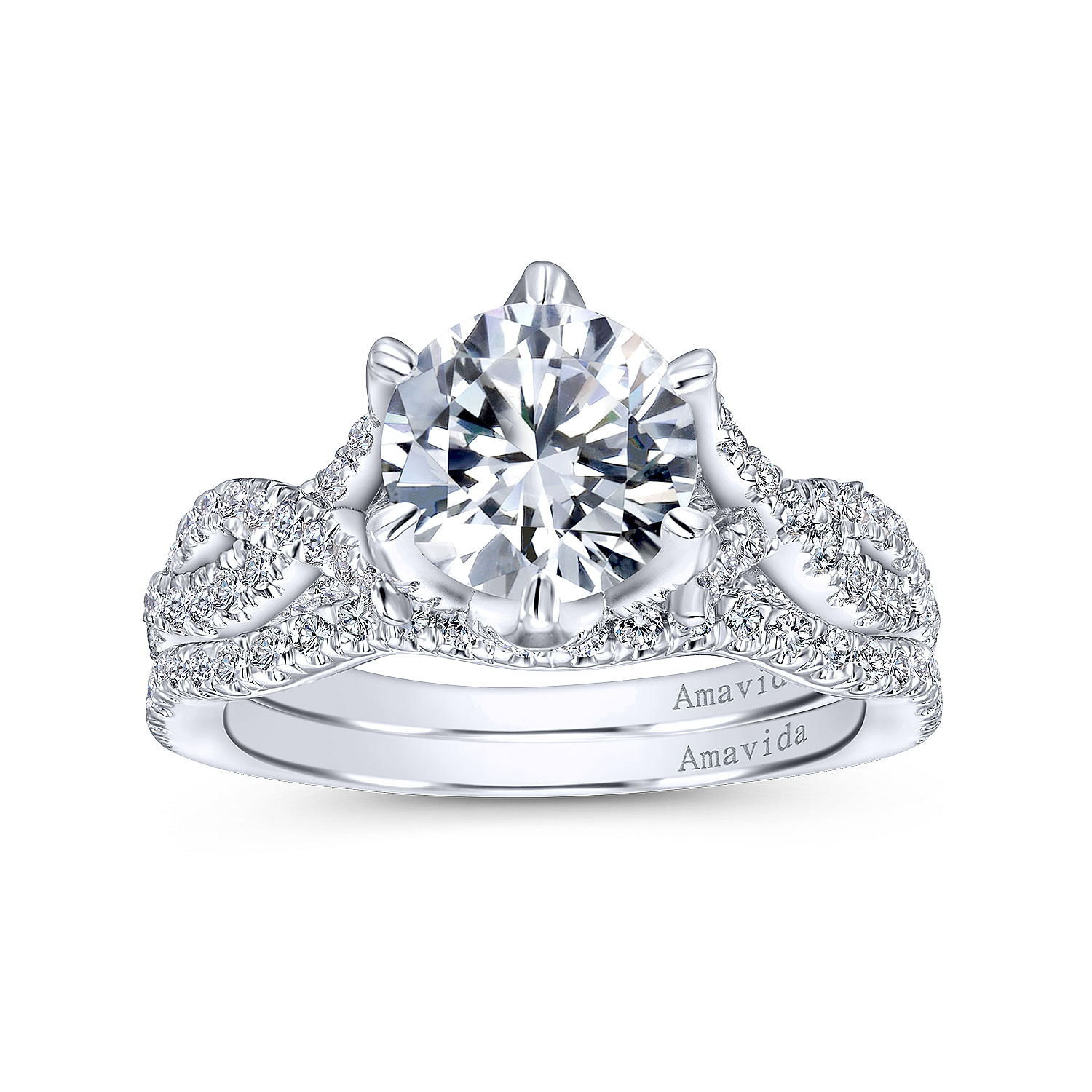 18k White Gold Diamond Curved Wedding Band angle 4 18k White Gold Diamond Curved Wedding Band angle 4