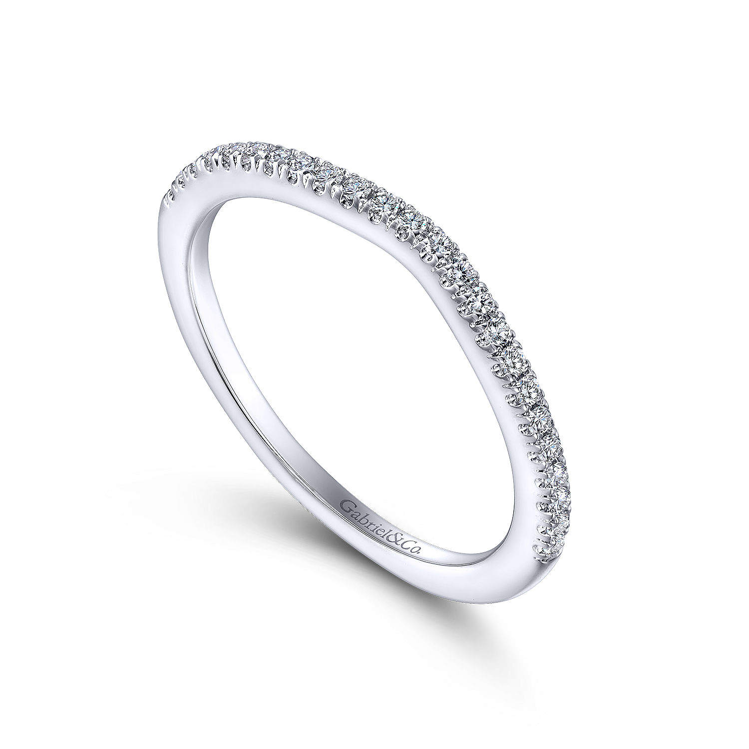 18k White Gold Diamond Curved Wedding Band angle 3 18k White Gold Diamond Curved Wedding Band angle 3