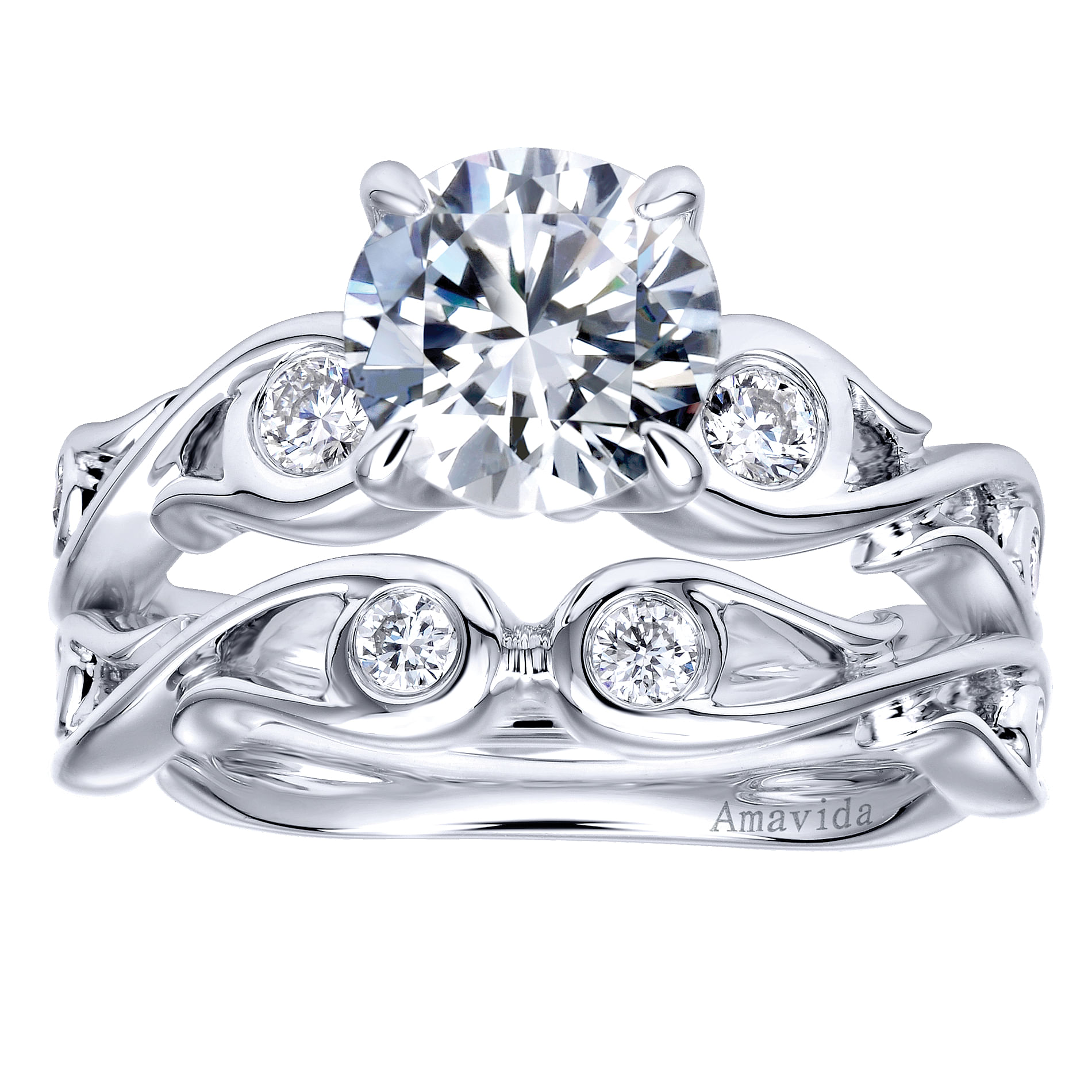 18k White Gold Diamond Curved Wedding Band angle 4 18k White Gold Diamond Curved Wedding Band angle 4