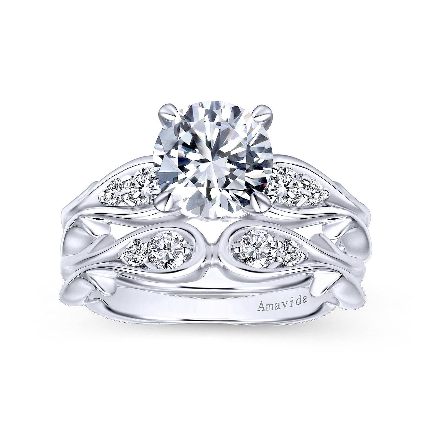 18k White Gold Diamond Curved Wedding Band angle 4 18k White Gold Diamond Curved Wedding Band angle 4