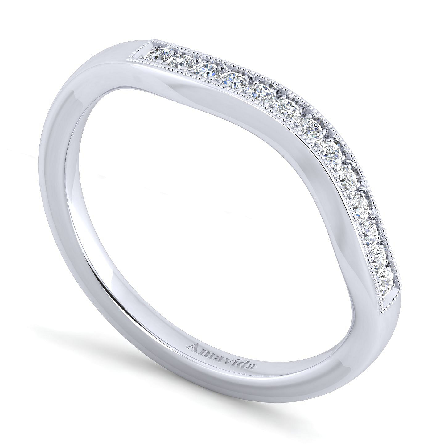 18k White Gold Diamond Curved Wedding Band angle 3 18k White Gold Diamond Curved Wedding Band angle 3