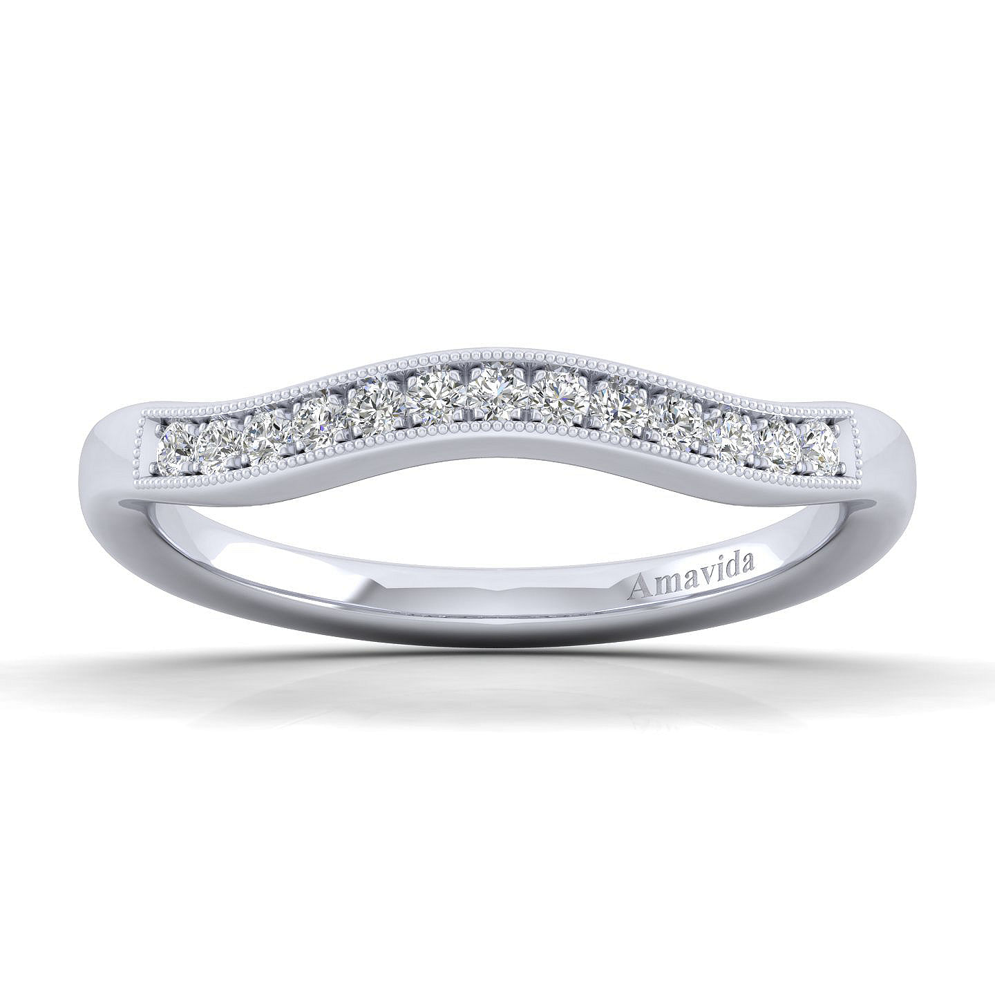 18k White Gold Diamond Curved Wedding Band angle 5 18k White Gold Diamond Curved Wedding Band angle 5