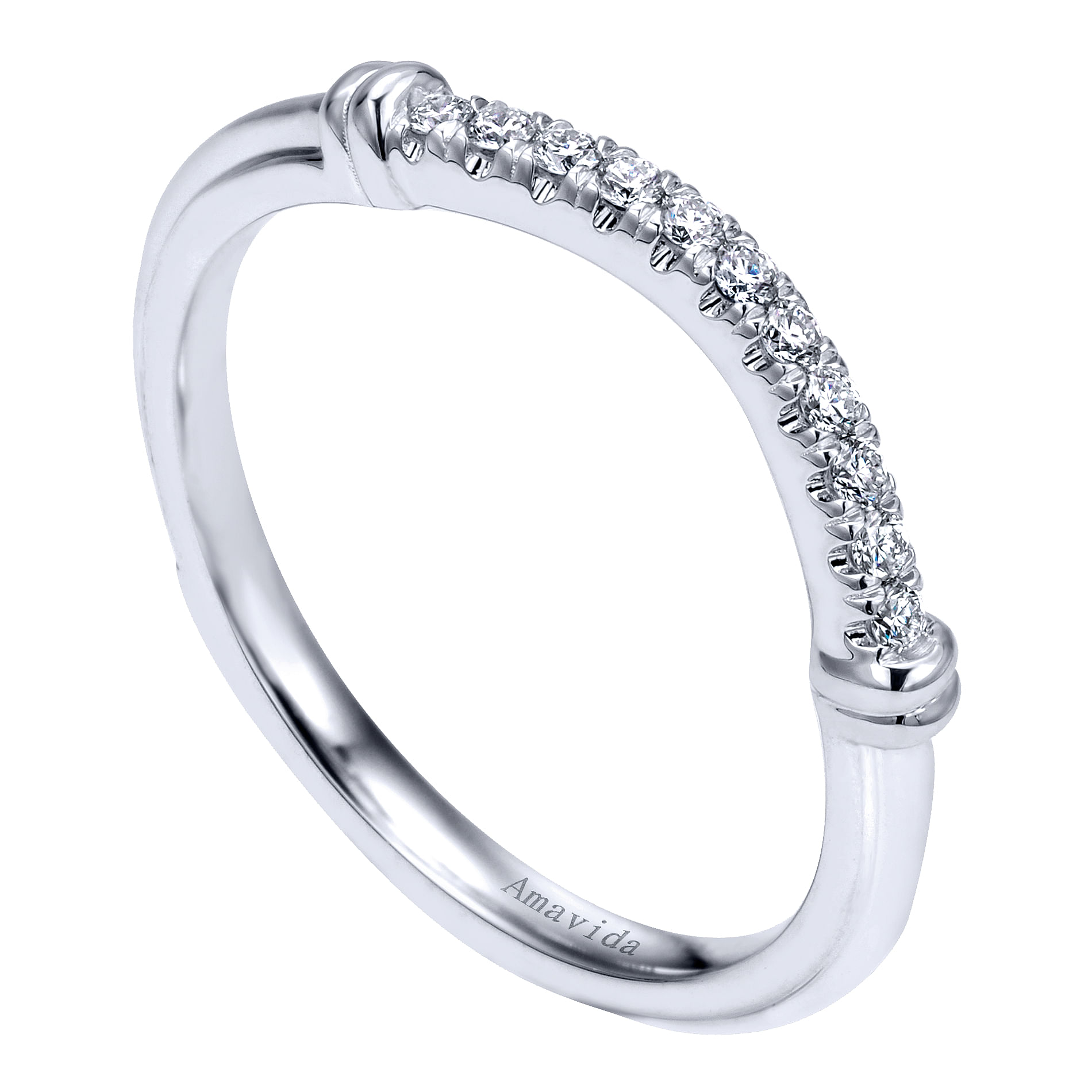 18k White Gold Diamond Curved Wedding Band angle 3 18k White Gold Diamond Curved Wedding Band angle 3