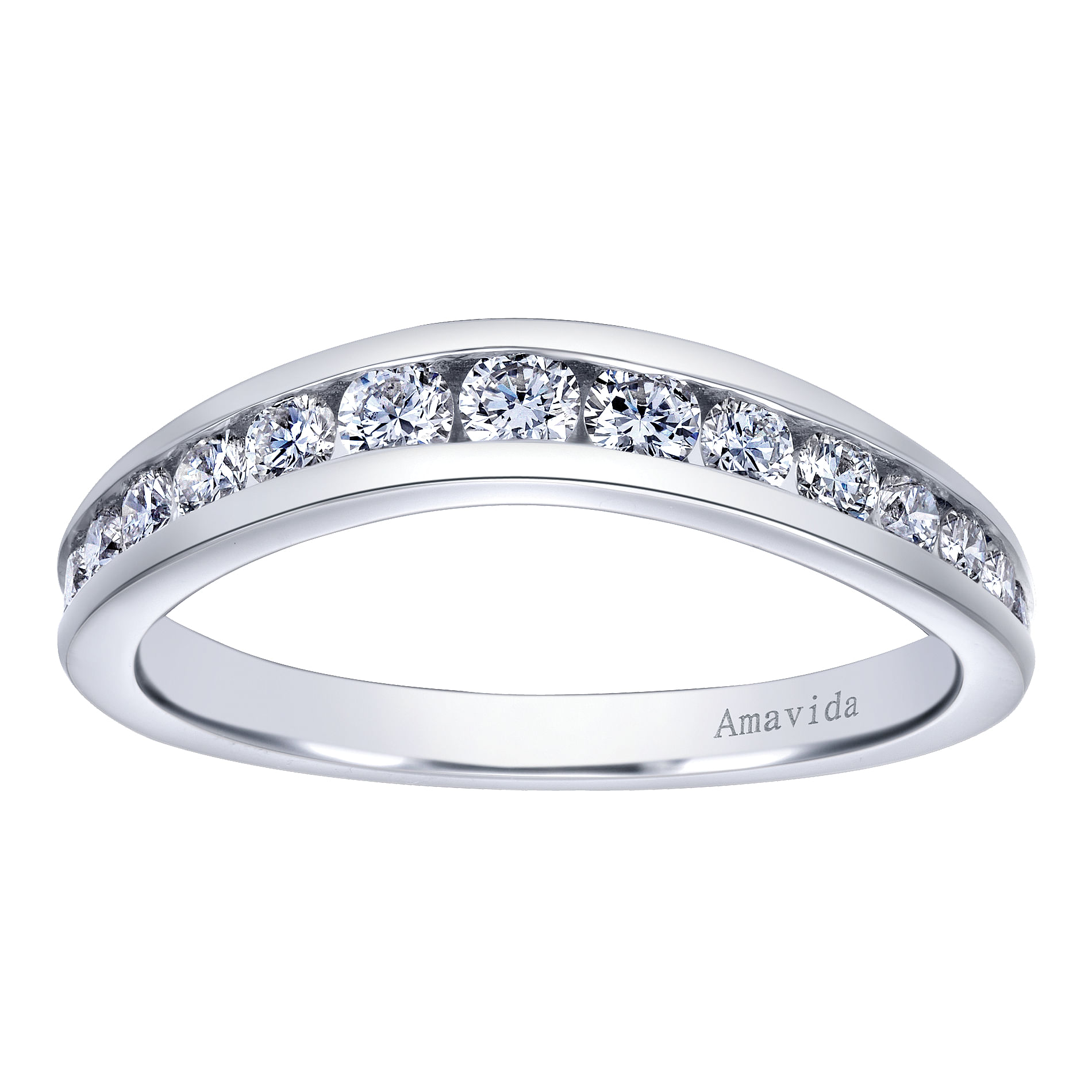 18k White Gold Diamond Curved Wedding Band angle 5 18k White Gold Diamond Curved Wedding Band angle 5