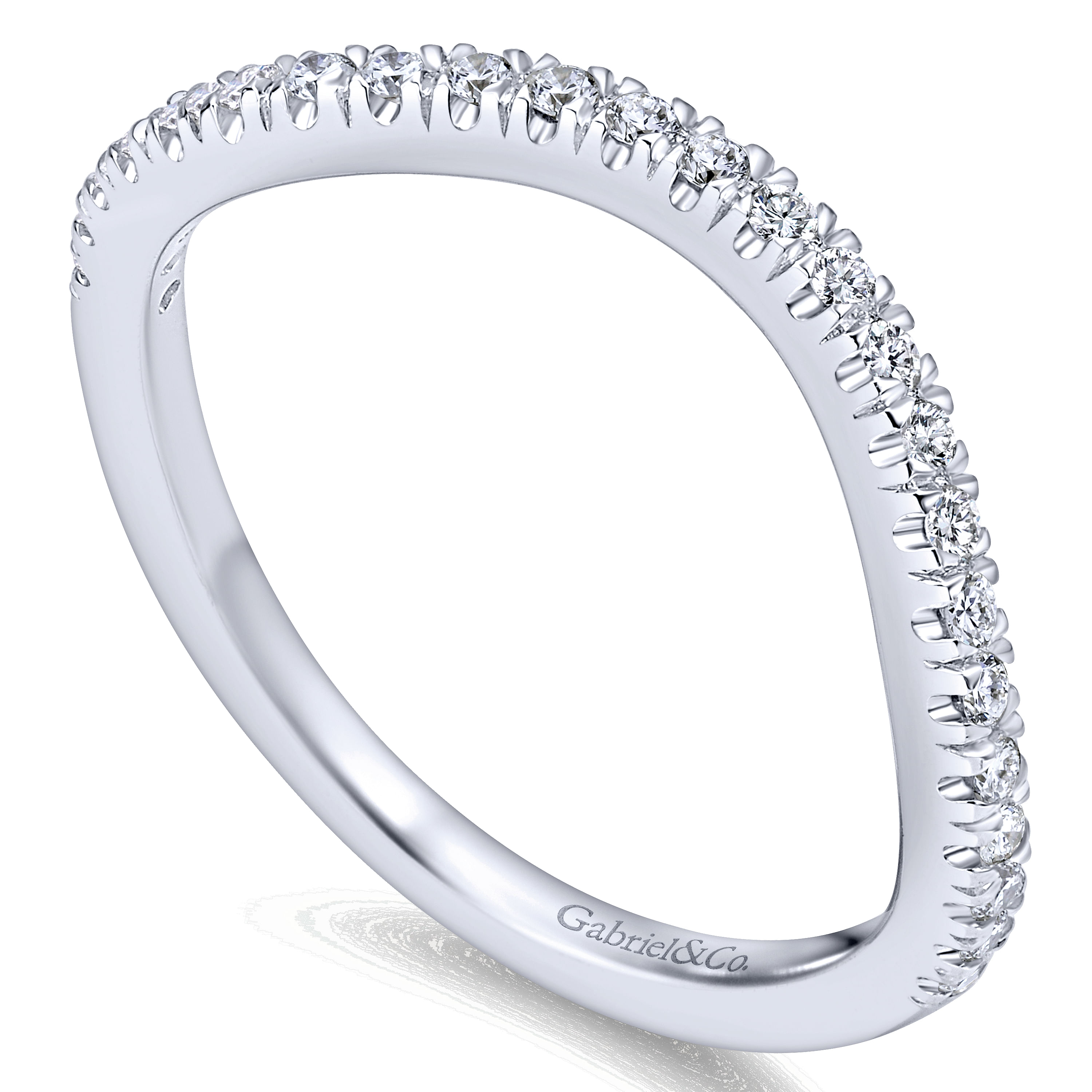 18k White Gold Diamond Curved Wedding Band angle 3 18k White Gold Diamond Curved Wedding Band angle 3