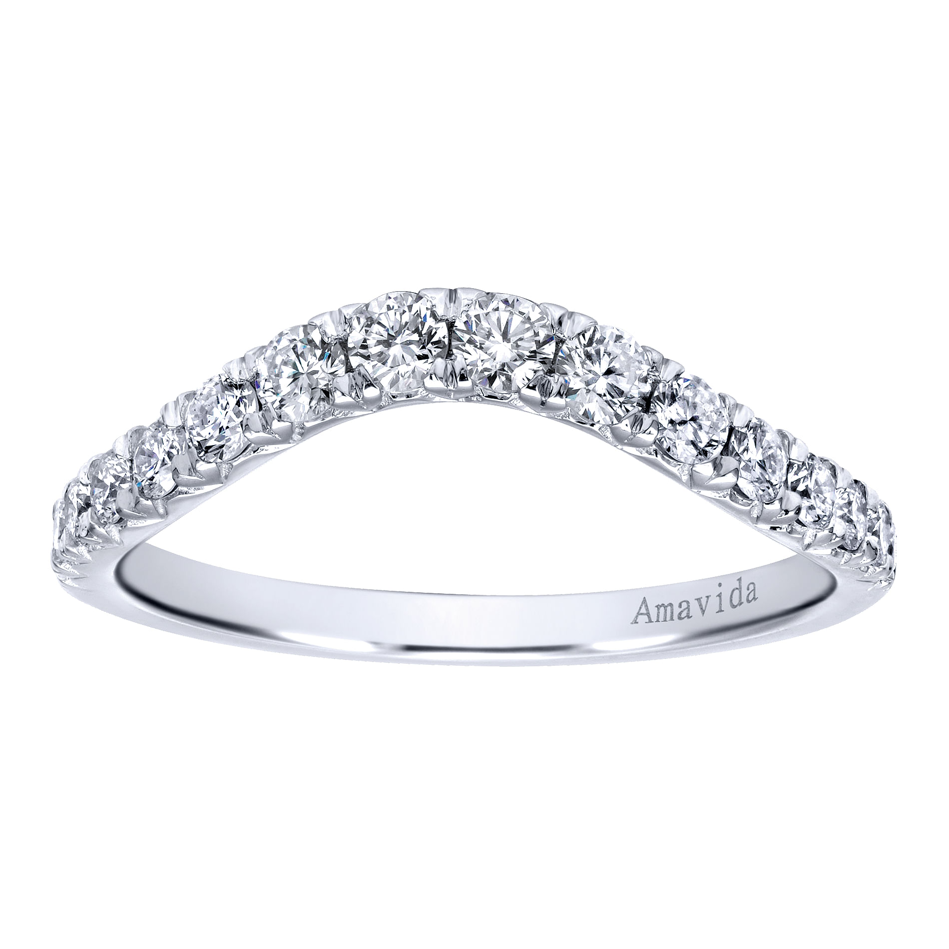 18k White Gold Diamond Curved Wedding Band angle 5 18k White Gold Diamond Curved Wedding Band angle 5