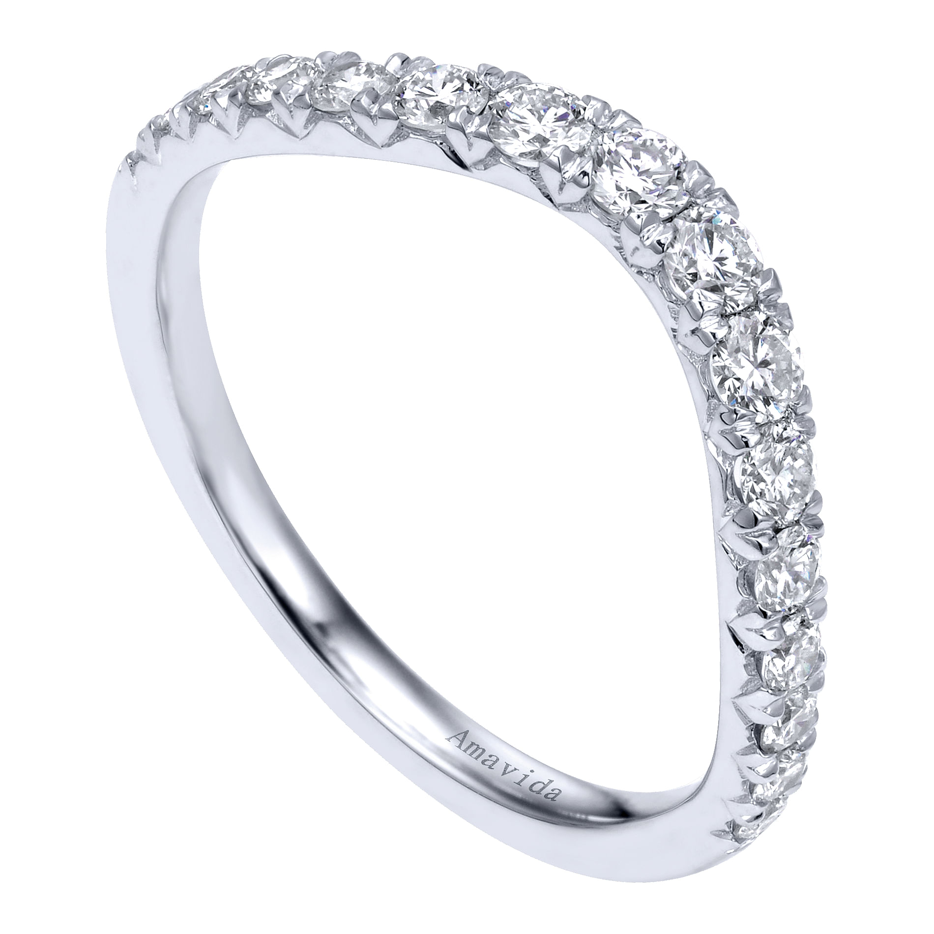 18k White Gold Diamond Curved Wedding Band angle 3 18k White Gold Diamond Curved Wedding Band angle 3