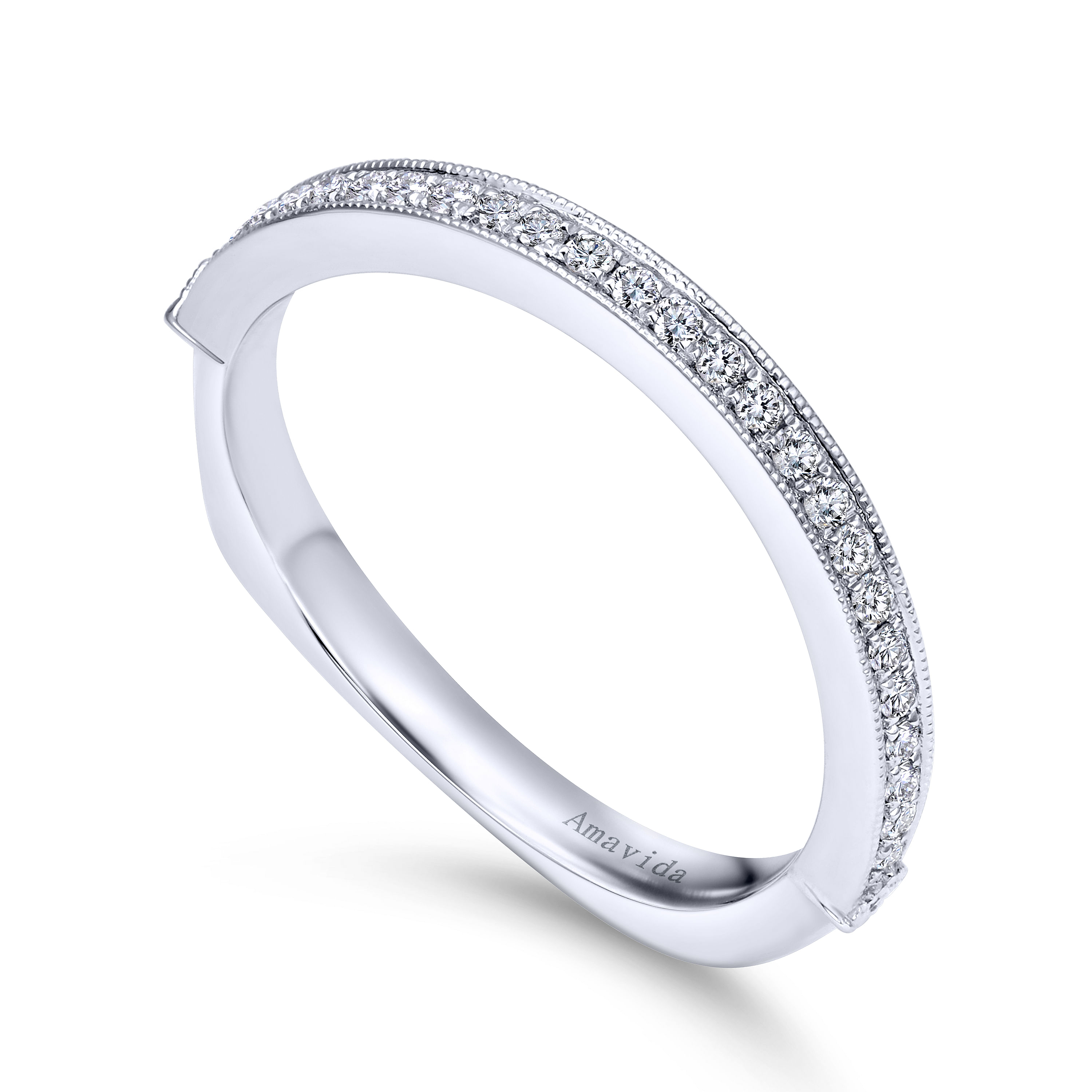 18k White Gold Diamond Curved Wedding Band angle 3 18k White Gold Diamond Curved Wedding Band angle 3