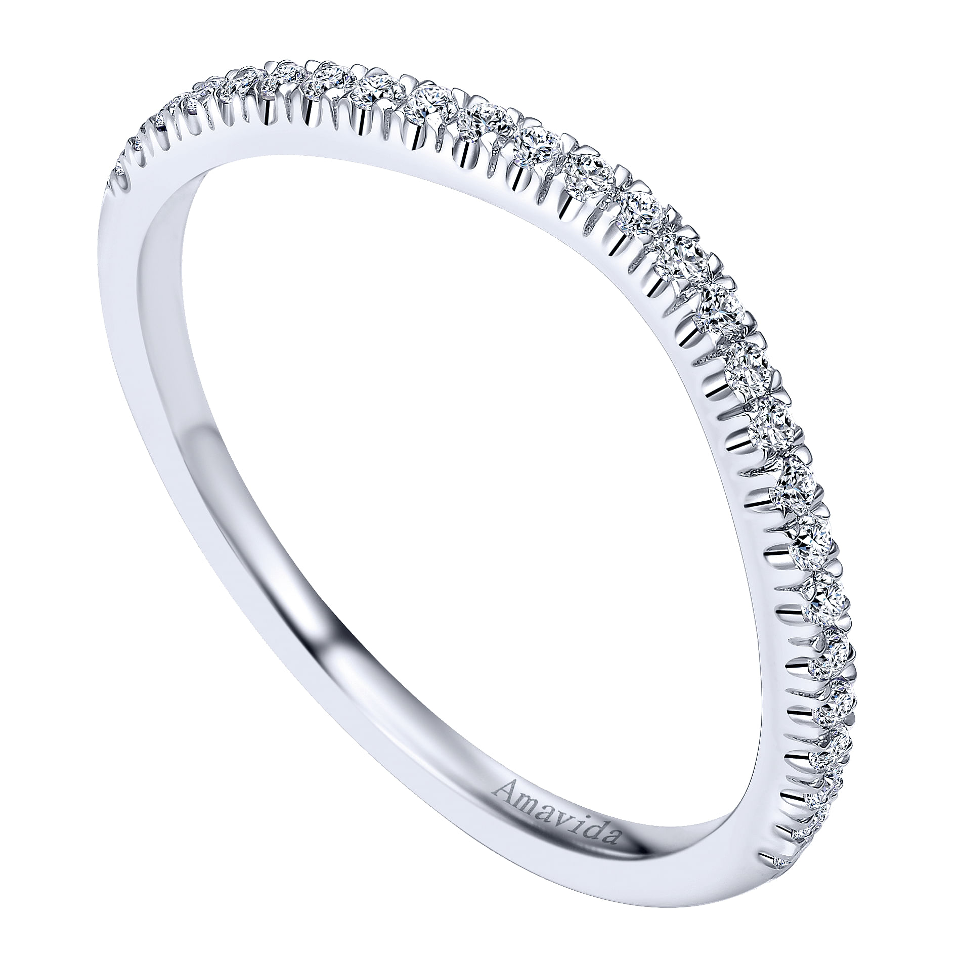 18k White Gold Diamond Curved Wedding Band angle 3 18k White Gold Diamond Curved Wedding Band angle 3