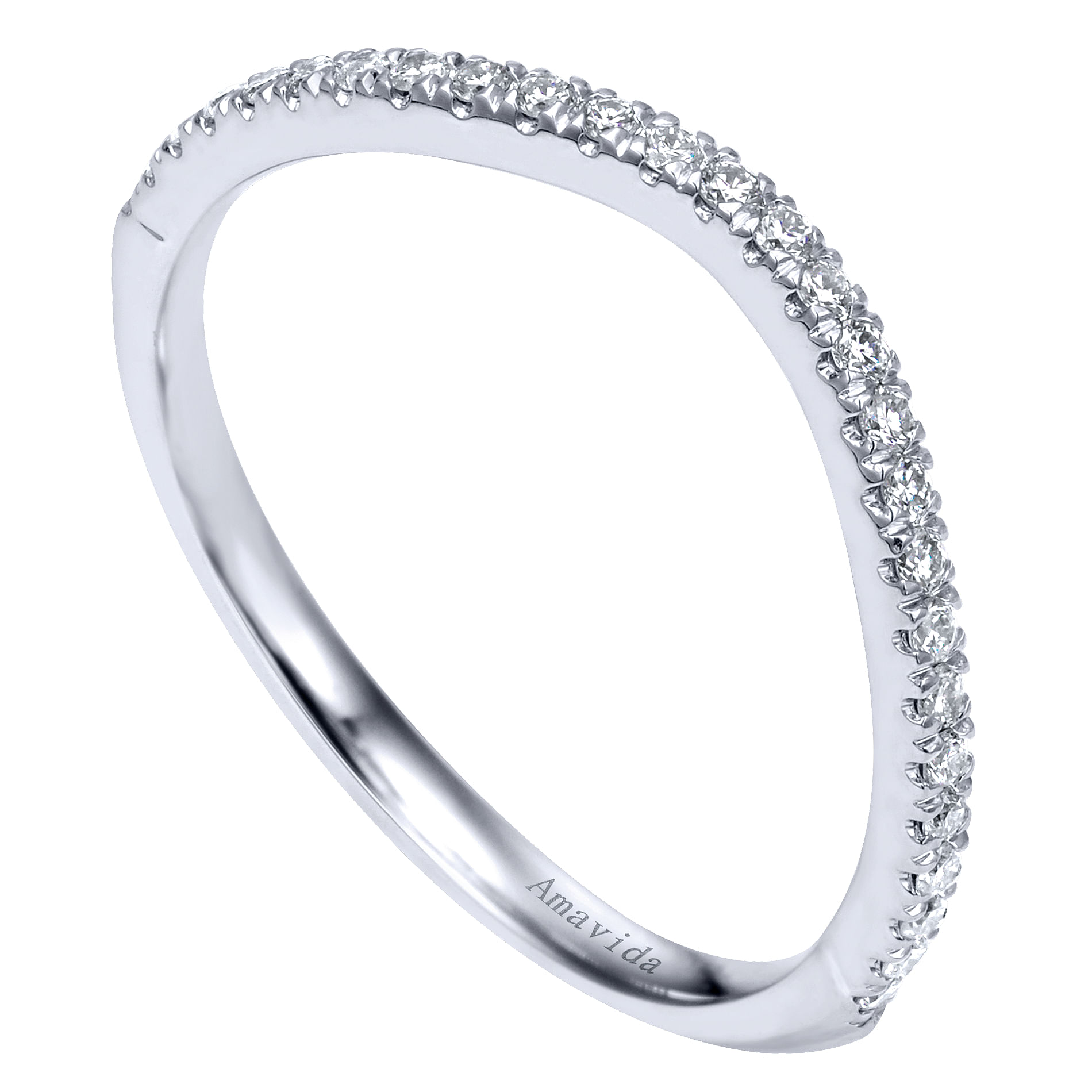 18k White Gold Diamond Curved Wedding Band angle 3 18k White Gold Diamond Curved Wedding Band angle 3