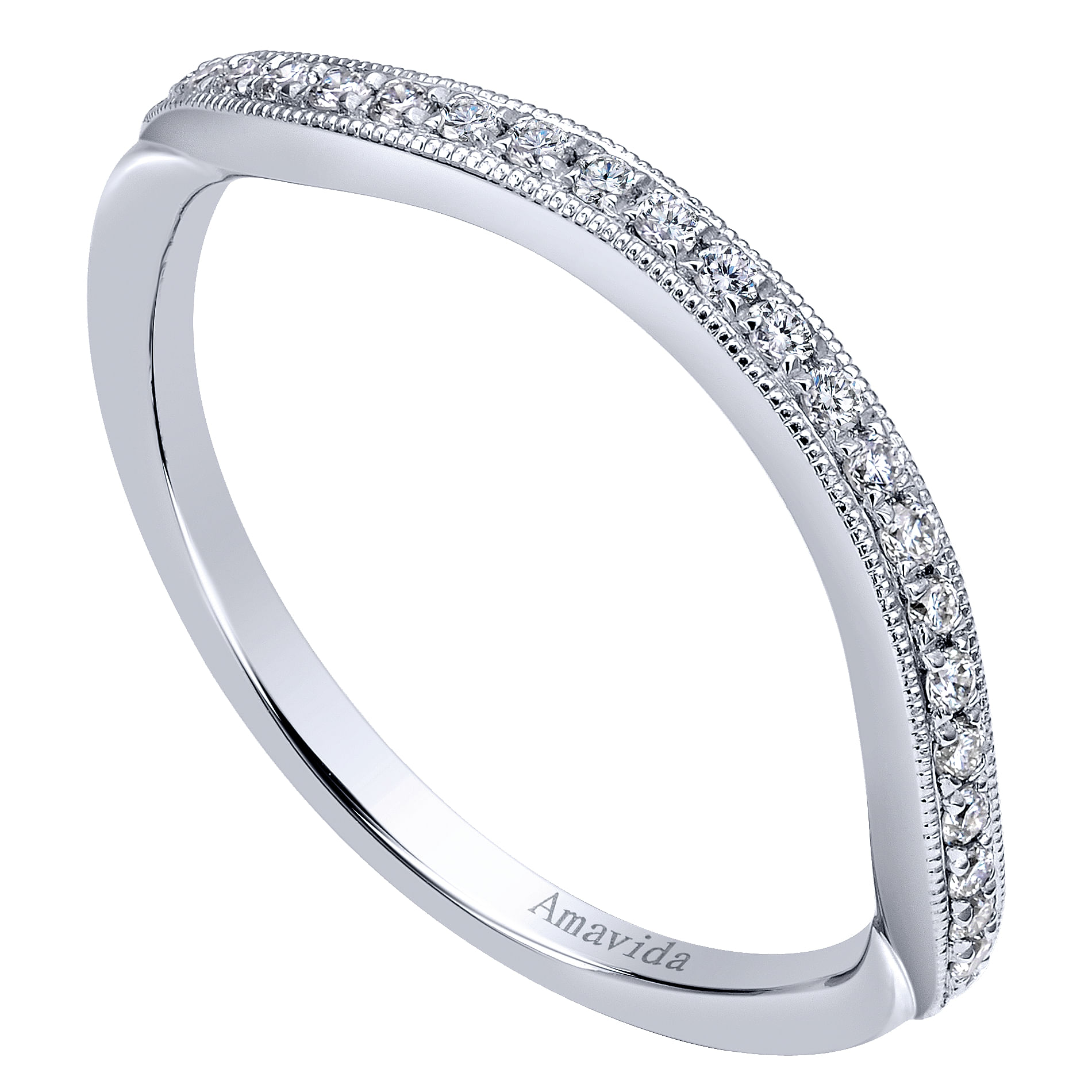18k White Gold Diamond Curved Wedding Band angle 3 18k White Gold Diamond Curved Wedding Band angle 3