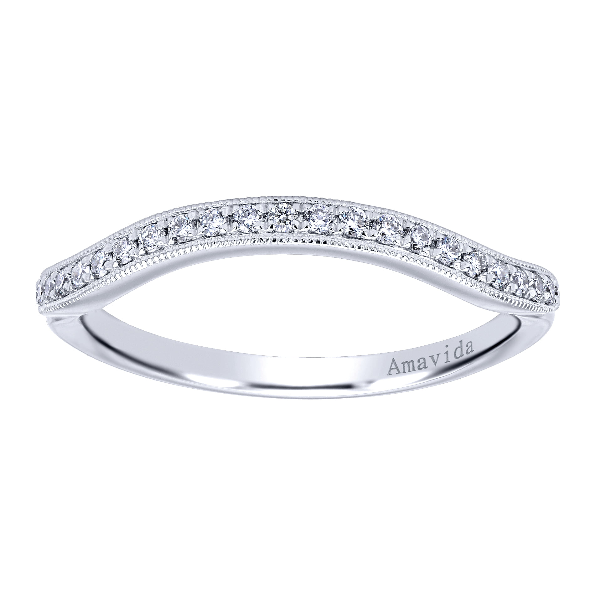 18k White Gold Diamond Curved Wedding Band angle 5 18k White Gold Diamond Curved Wedding Band angle 5