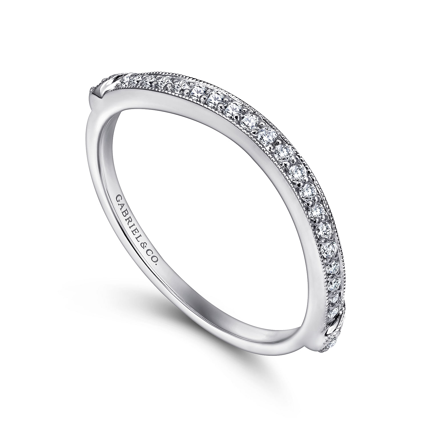 18k White Gold Diamond Curved Wedding Band angle 3 18k White Gold Diamond Curved Wedding Band angle 3