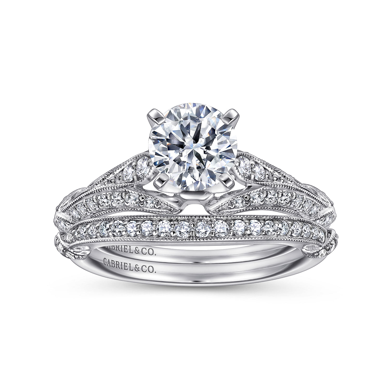 18k White Gold Diamond Curved Wedding Band angle 4 18k White Gold Diamond Curved Wedding Band angle 4