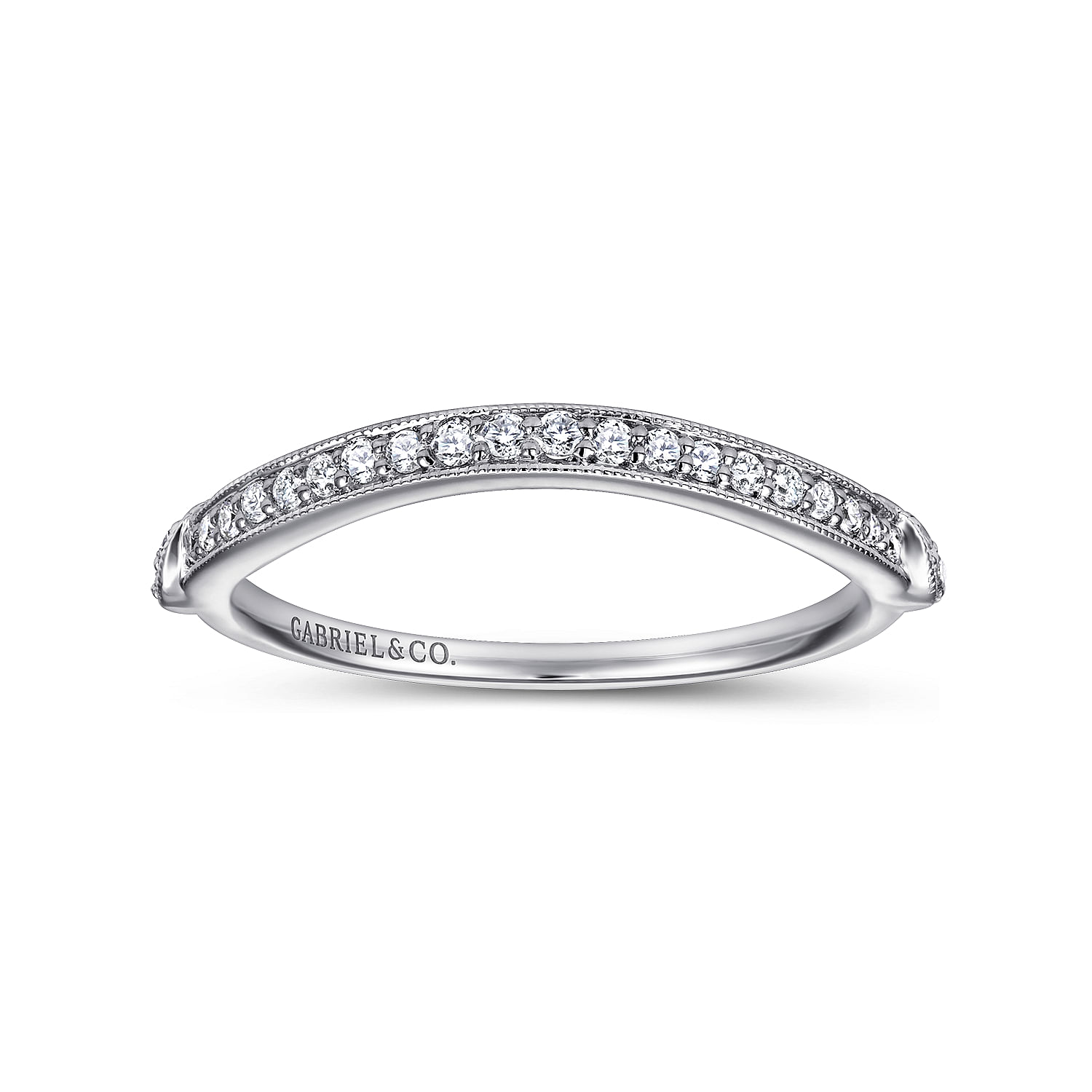 18k White Gold Diamond Curved Wedding Band angle 5 18k White Gold Diamond Curved Wedding Band angle 5