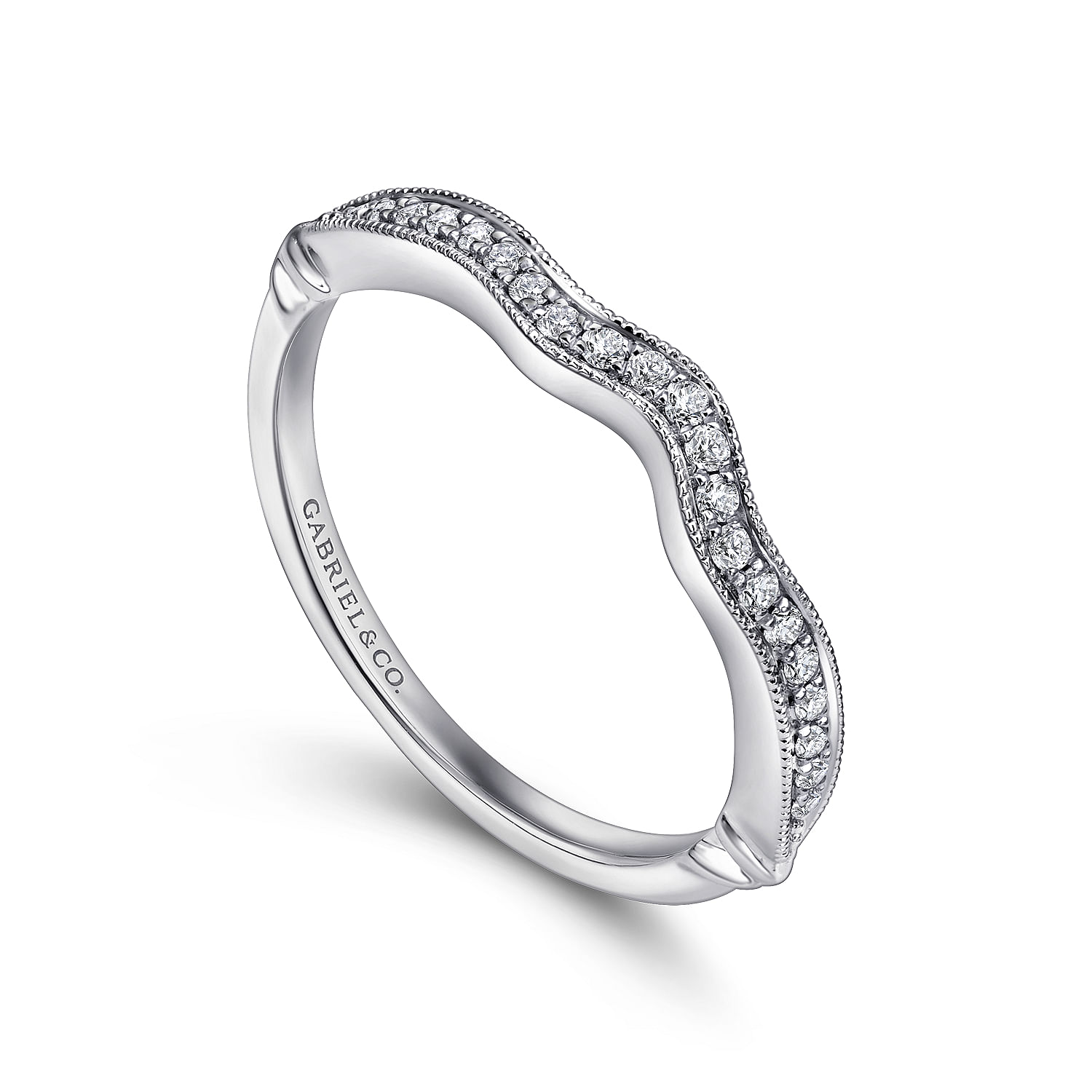 18k White Gold Diamond Curved Wedding Band angle 3 18k White Gold Diamond Curved Wedding Band angle 3