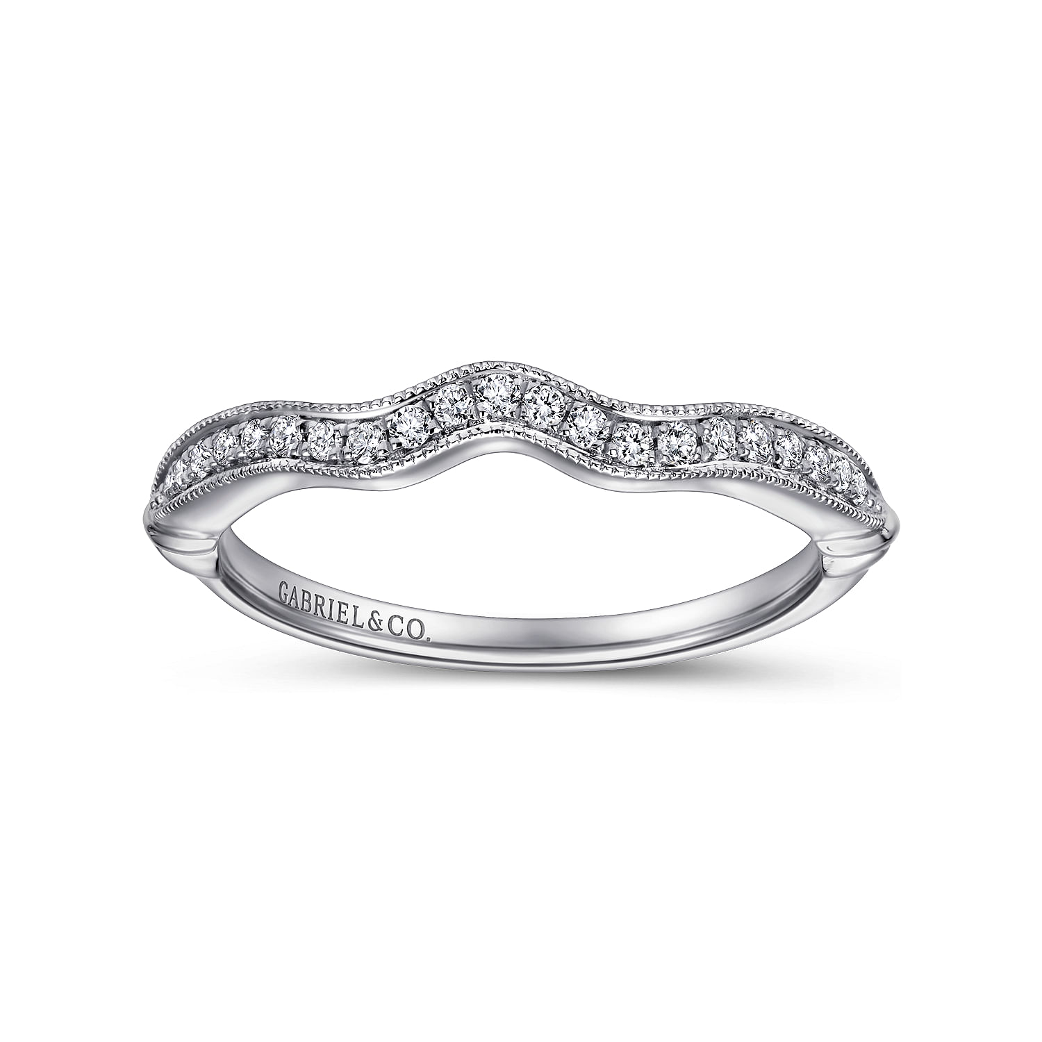 18k White Gold Diamond Curved Wedding Band angle 5 18k White Gold Diamond Curved Wedding Band angle 5