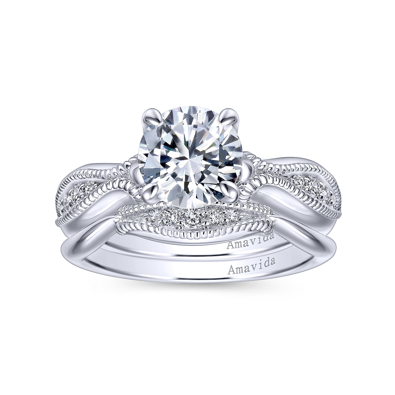 18k White Gold Diamond Curved Wedding Band angle 4 18k White Gold Diamond Curved Wedding Band angle 4