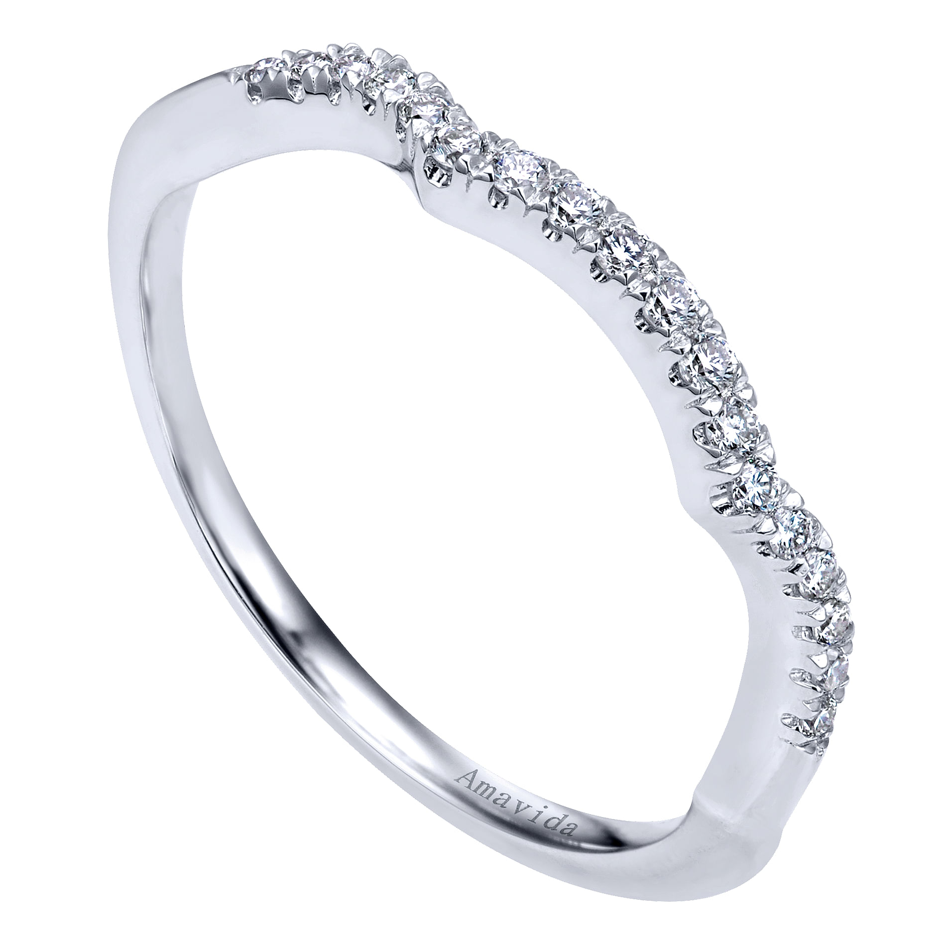 18k White Gold Diamond Curved Wedding Band angle 3 18k White Gold Diamond Curved Wedding Band angle 3
