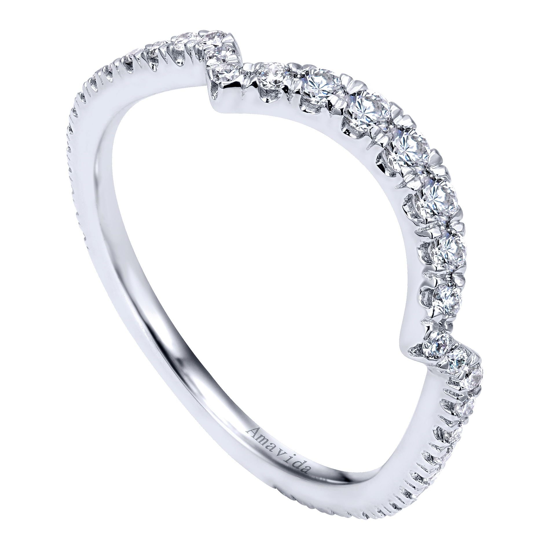 18k White Gold Diamond Curved Wedding Band angle 3 18k White Gold Diamond Curved Wedding Band angle 3
