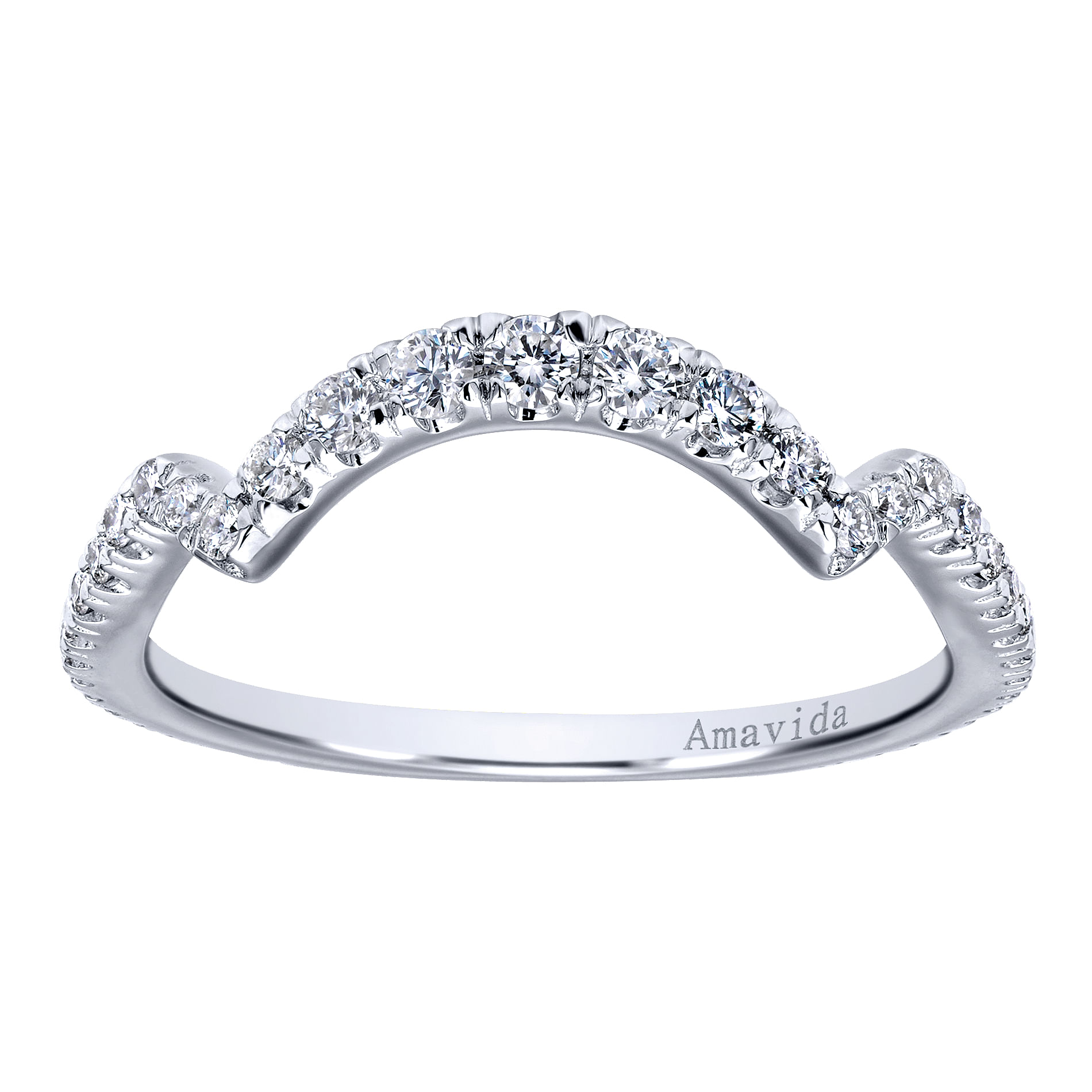 18k White Gold Diamond Curved Wedding Band angle 5 18k White Gold Diamond Curved Wedding Band angle 5