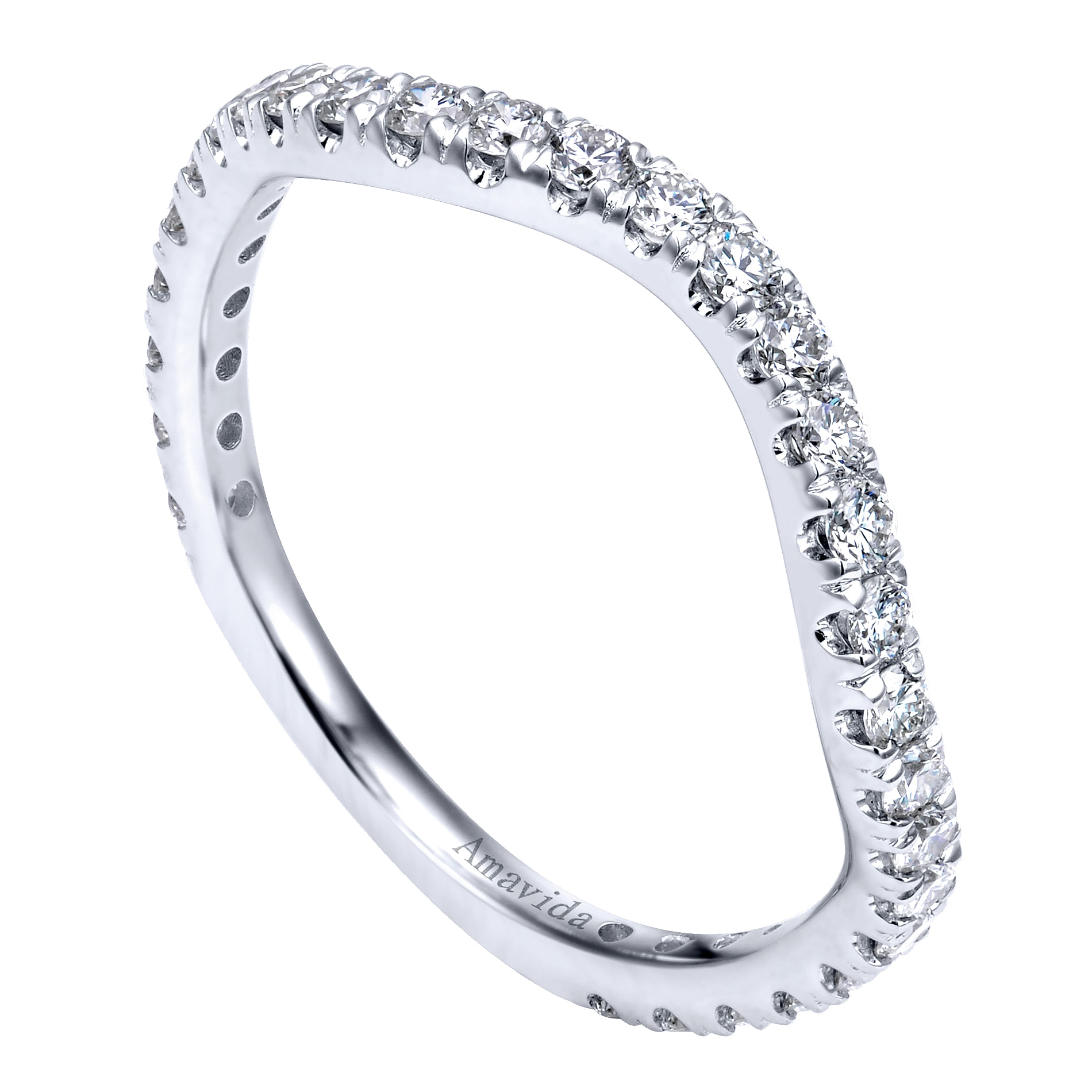 18k White Gold Diamond Curved Wedding Band angle 3 18k White Gold Diamond Curved Wedding Band angle 3