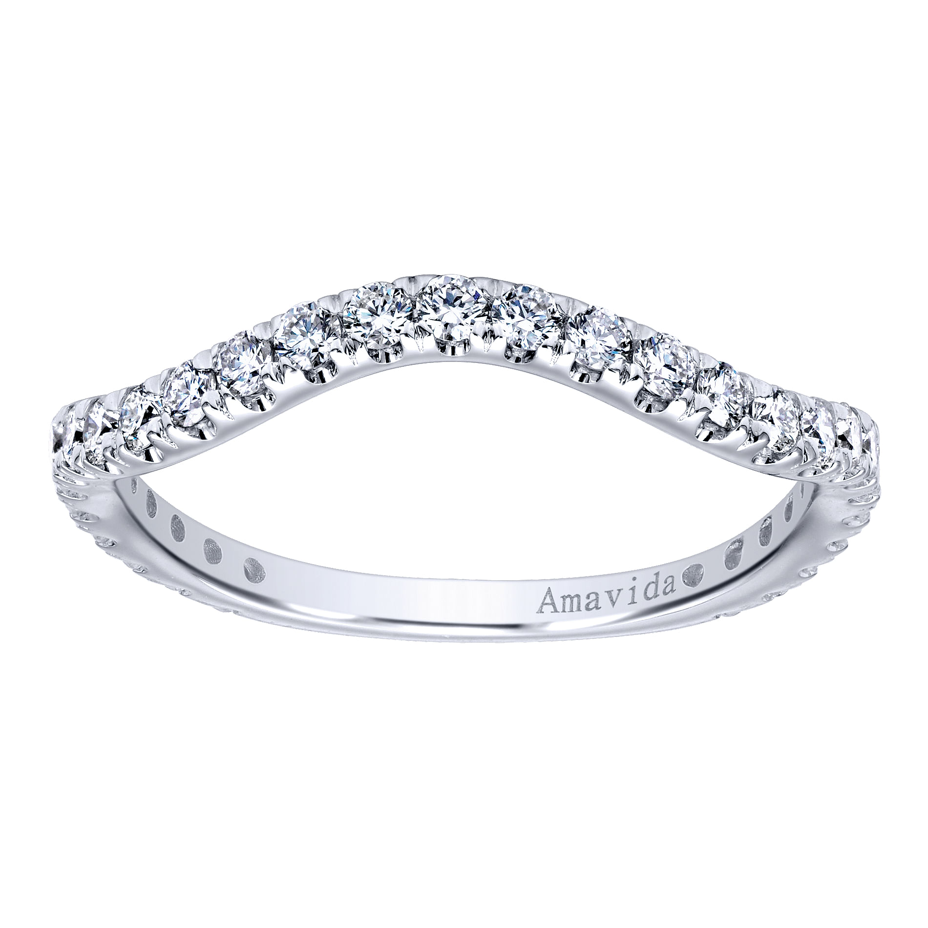 18k White Gold Diamond Curved Wedding Band angle 5 18k White Gold Diamond Curved Wedding Band angle 5