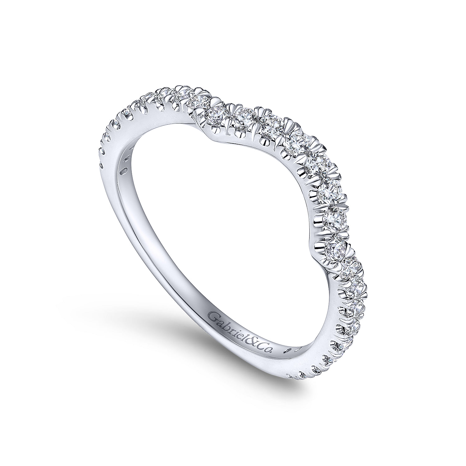 18k White Gold Diamond Curved Wedding Band angle 3 18k White Gold Diamond Curved Wedding Band angle 3