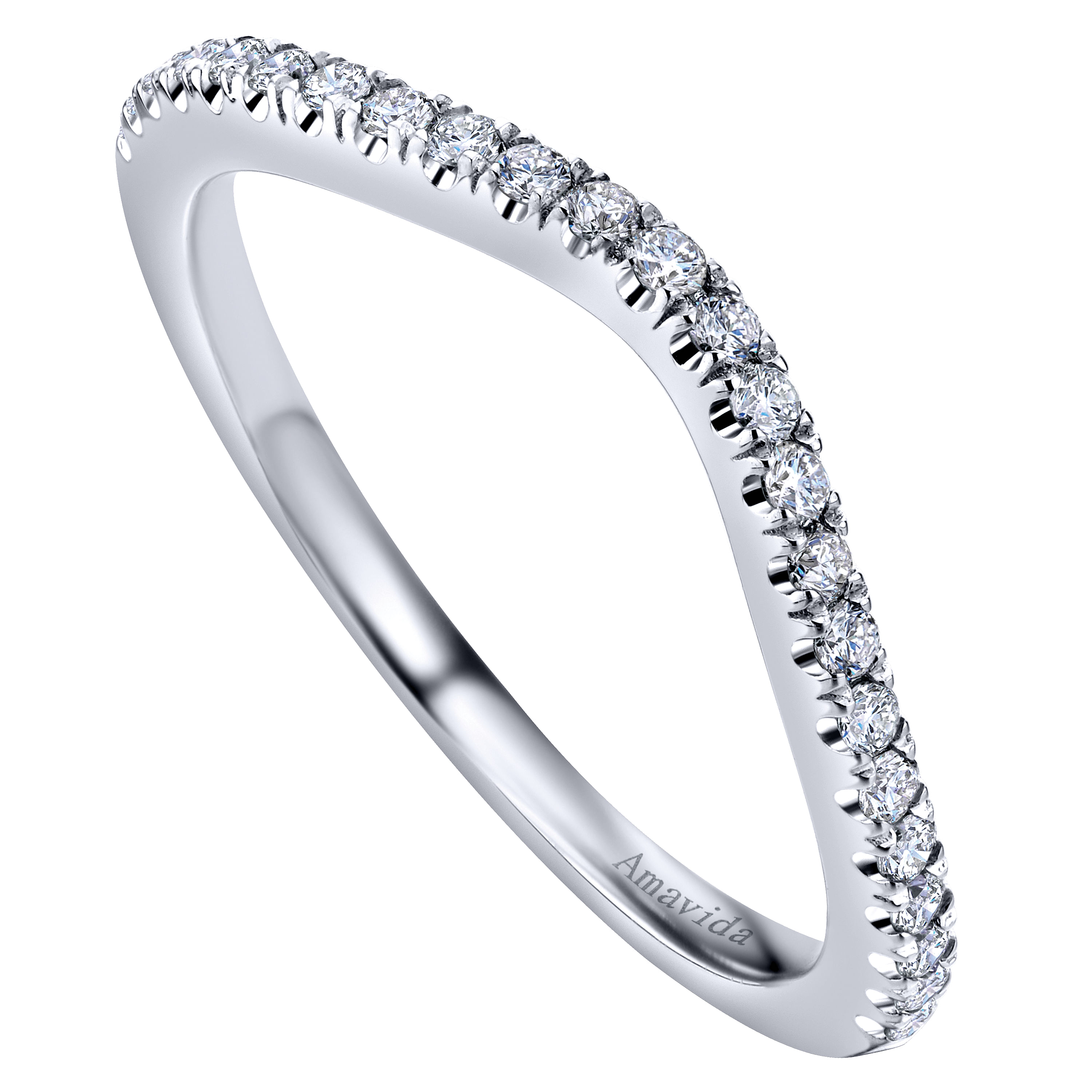 18k White Gold Diamond Curved Wedding Band angle 3 18k White Gold Diamond Curved Wedding Band angle 3